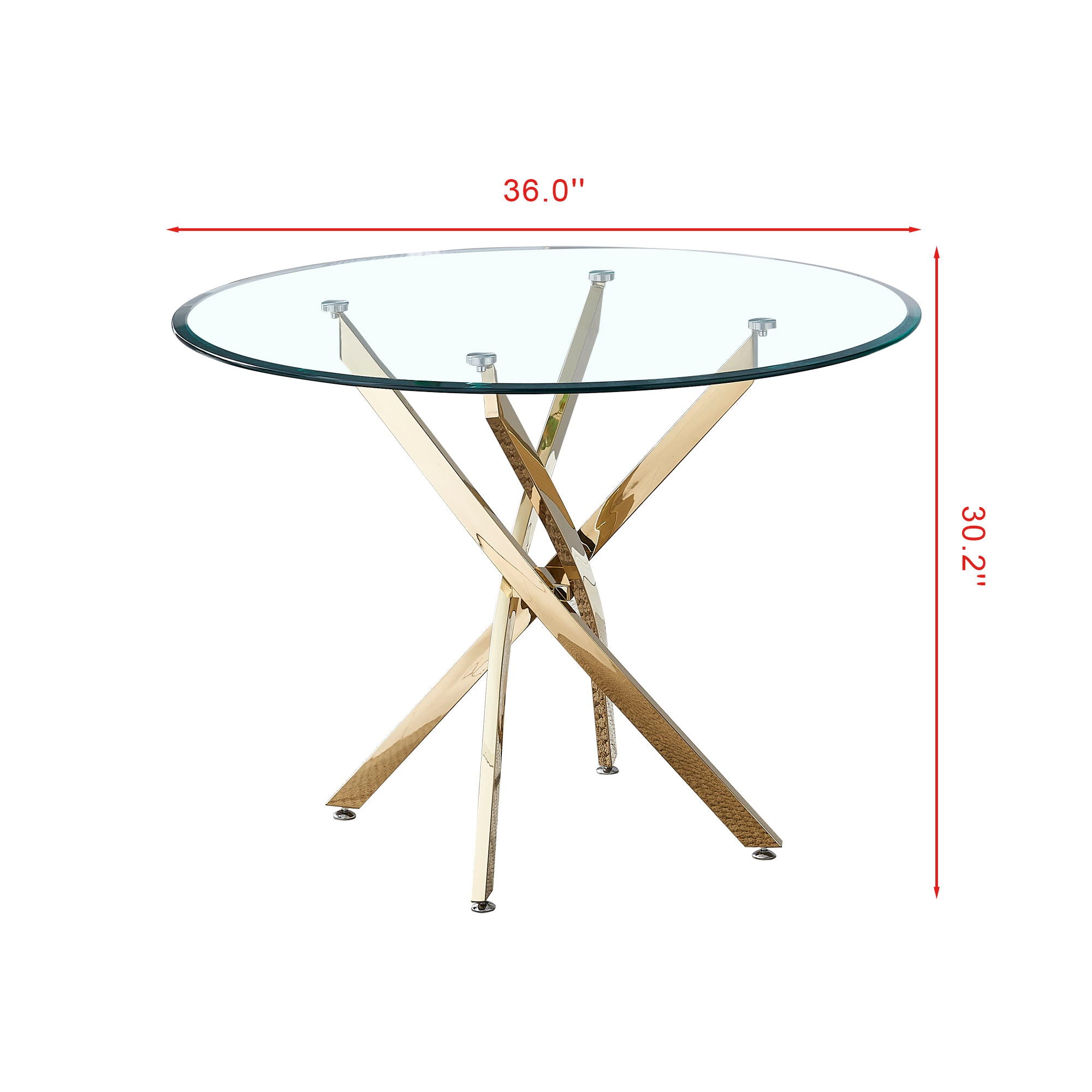 Contemporary Round Clear Dining Tempered Glass Table With Gold Finish Stainless Steel Legs - Gold - Best Buy Furniture