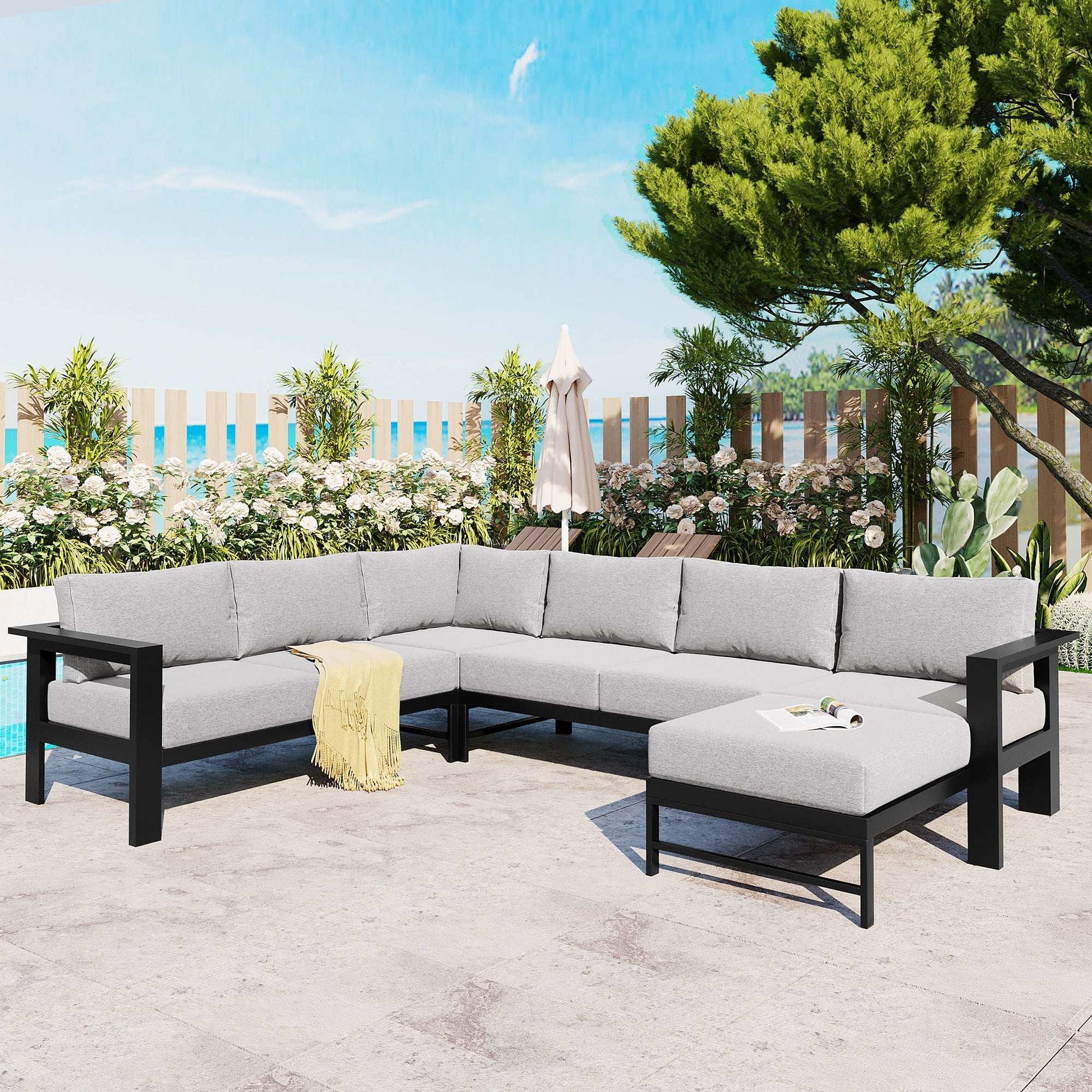 U-shaped multi-person outdoor sofa set, suitable for gardens, backyards, and balconies. - Best Buy Furniture