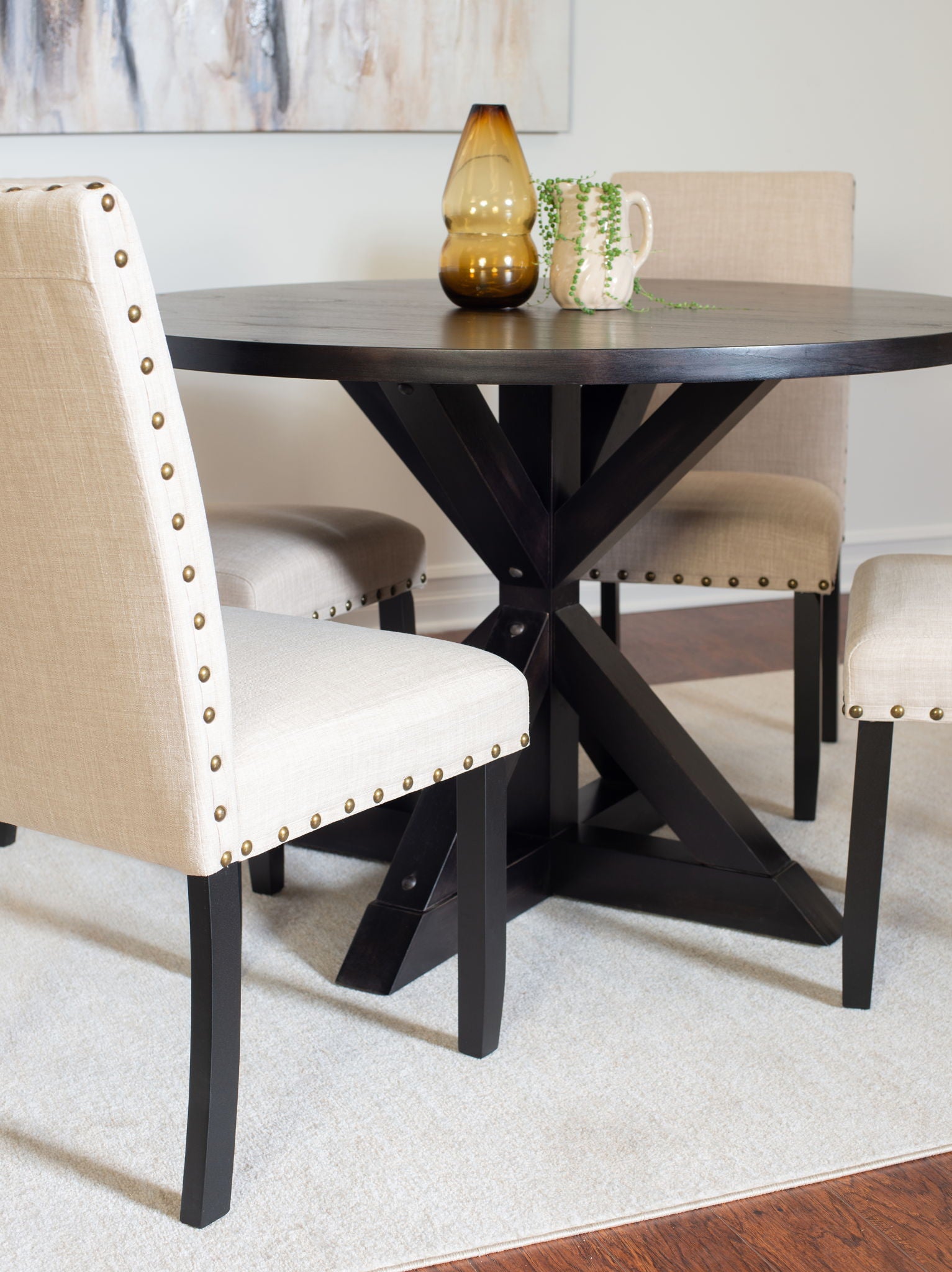 Mytzi - 5 Piece Dining Set, Cross-Buck Dining Table With 4 Stylish Chairs - Black / Beige - Best Buy Furniture