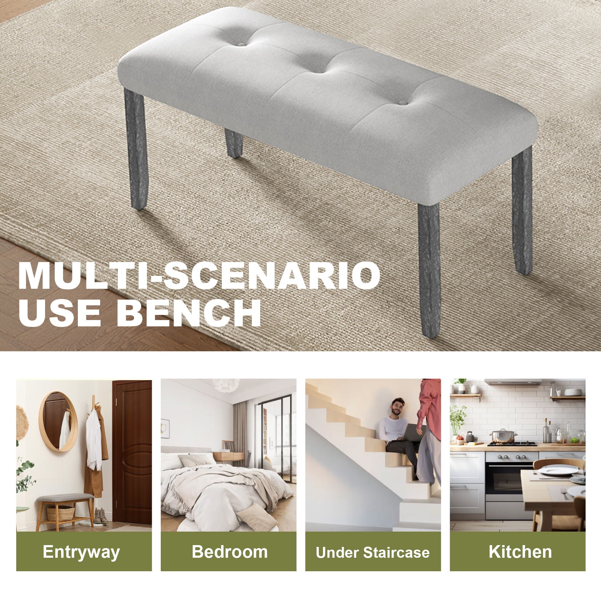 Rustic Farmhouse Dining Room Rectangular Table With 4 Upholstered Chairs And Bench