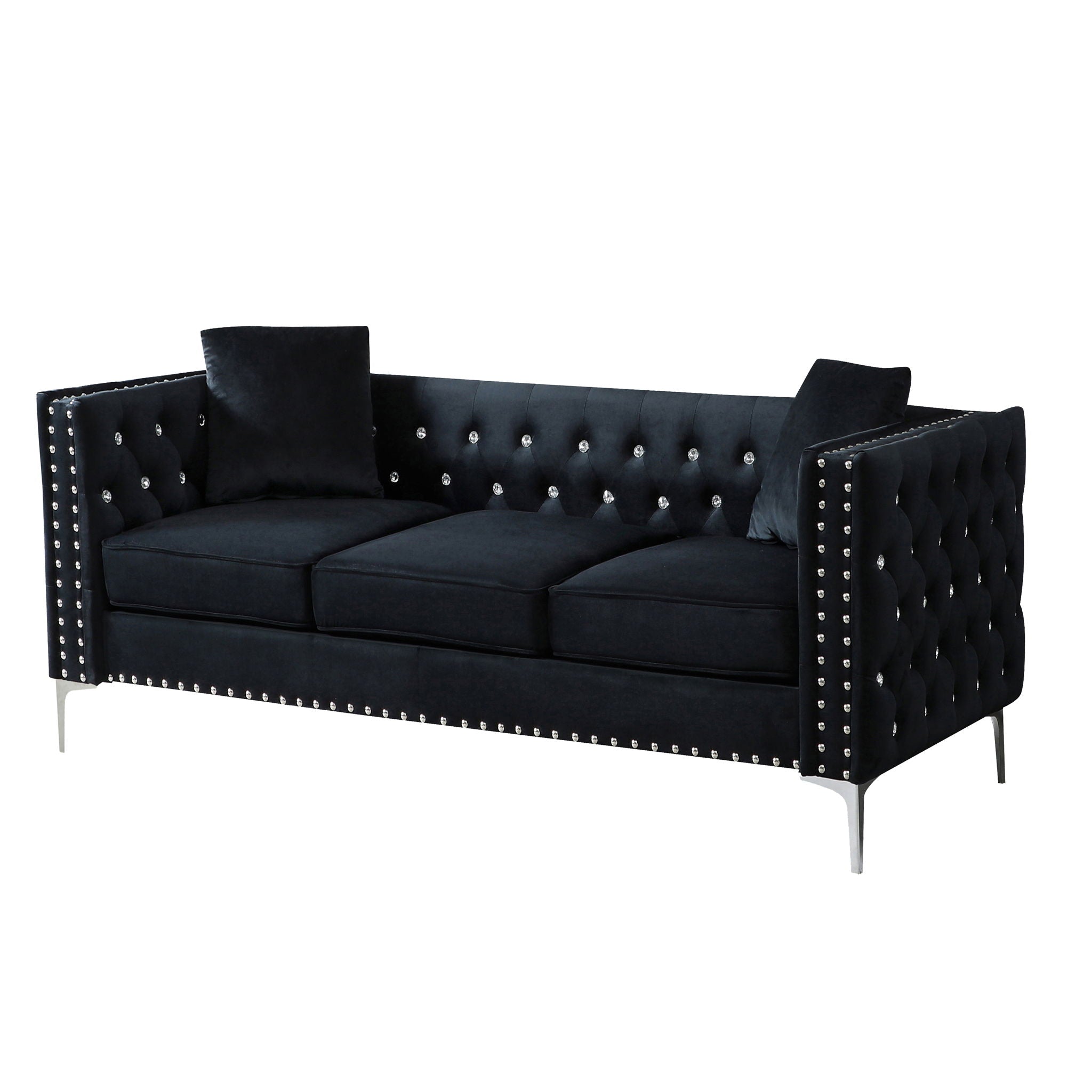 Modern Sofa Jeweled Buttons Tufted Square Arm Couch, 2 Pillows Included - Best Buy Furniture
