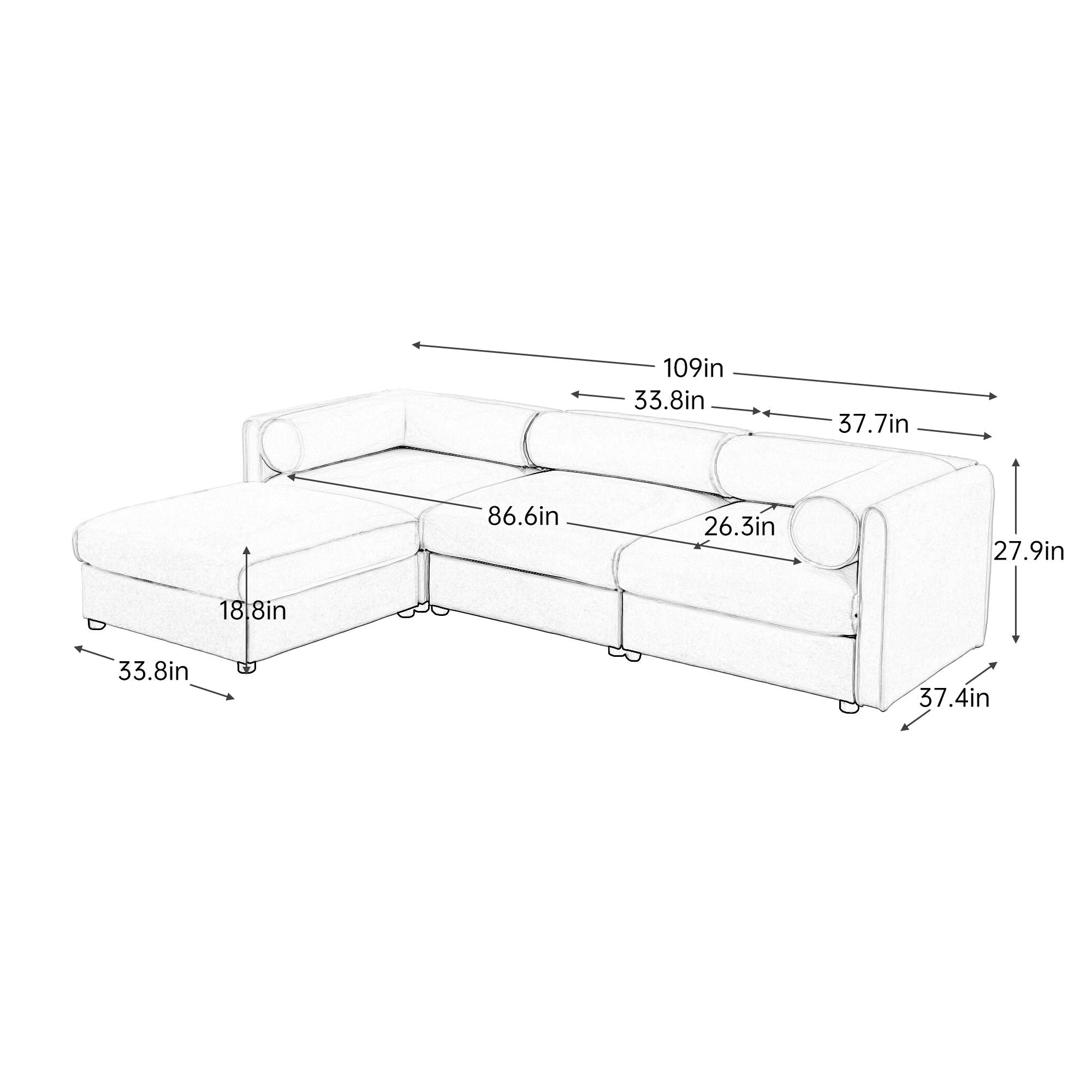 Contemporary Elegant White Chenille Sofa With Storage And Ottoman - Best Buy Furniture