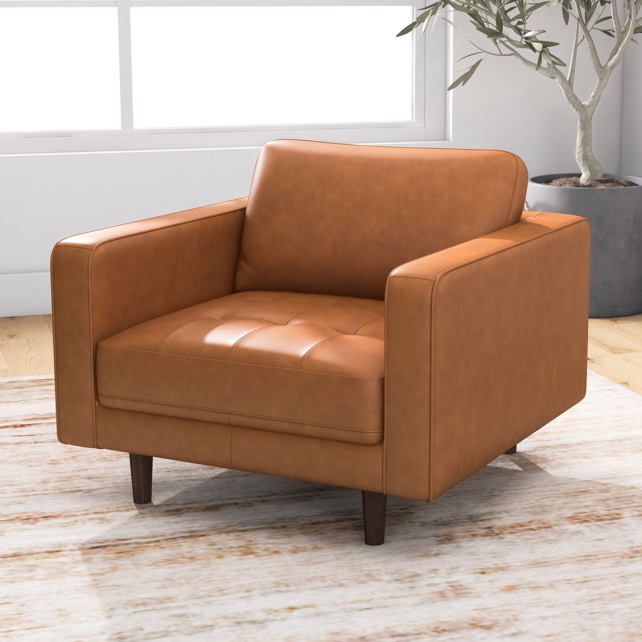 Catherine - Leather Lounge Chair Leather - Brown / Tan - Best Buy Furniture