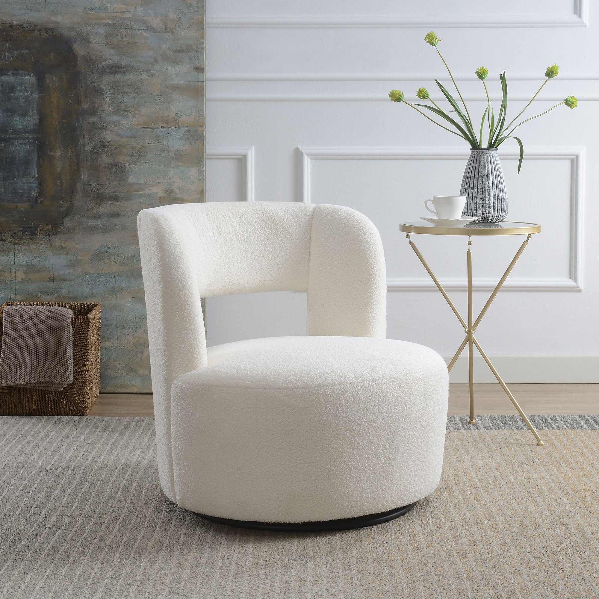 Swivel Comfy Round Barrel Chair With Soft Teddy Fabric For Living Room - Best Buy Furniture