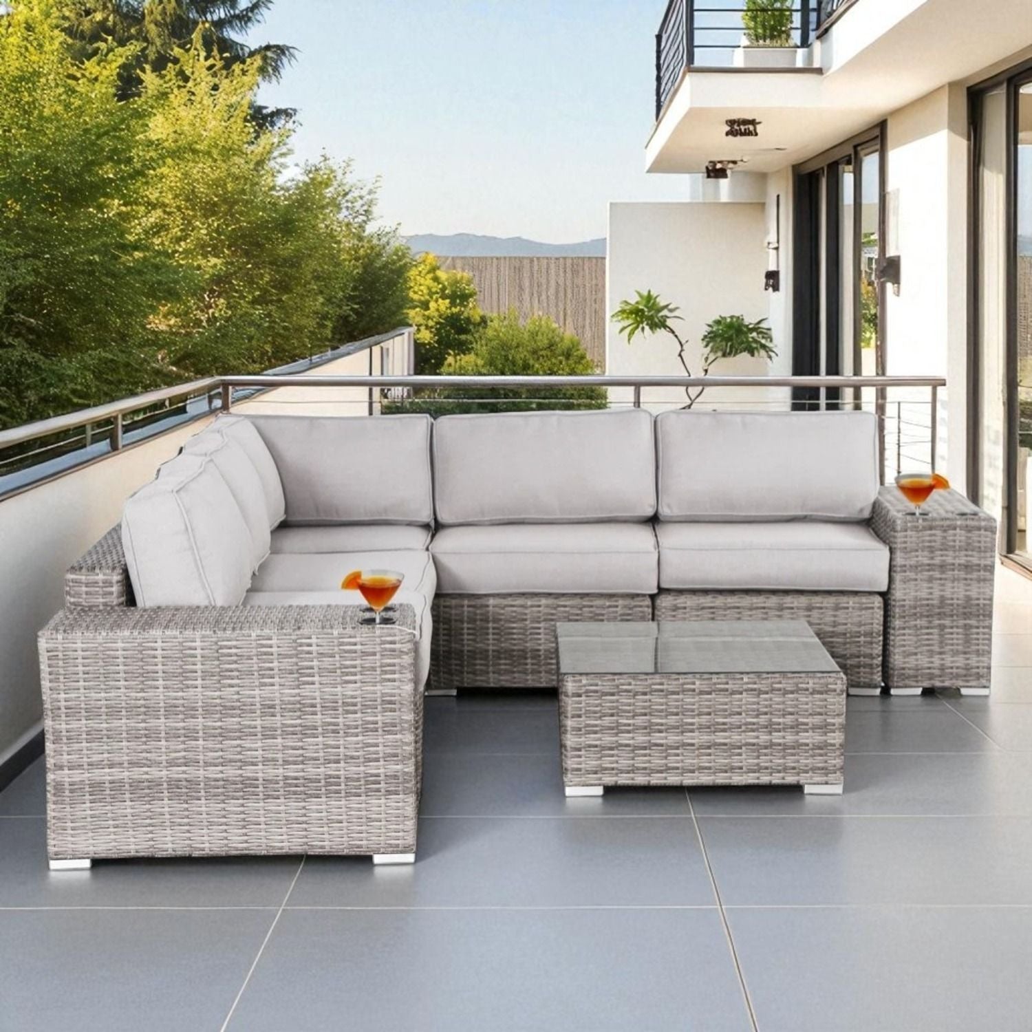 Modern Patio Rattan Sectional Set With Cushions - Best Buy Furniture