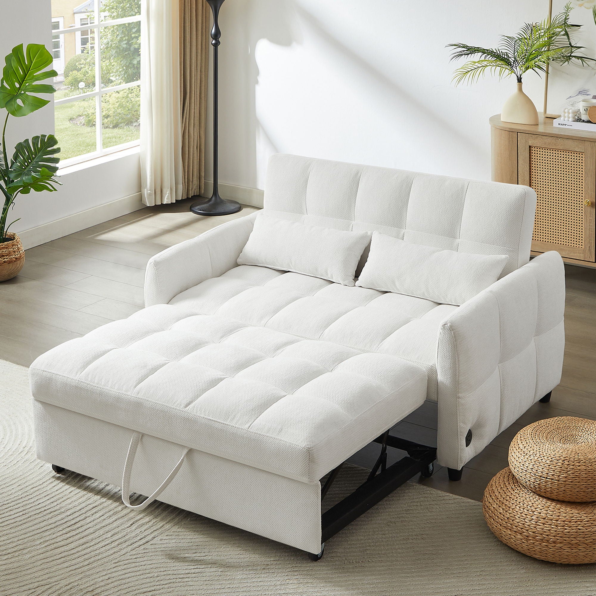 Loveseat Sofa Pull-Out Bed With Adjustable Backrest, 3 USB Ports And 2 Lumbar Pillows For Living Room - Best Buy Furniture
