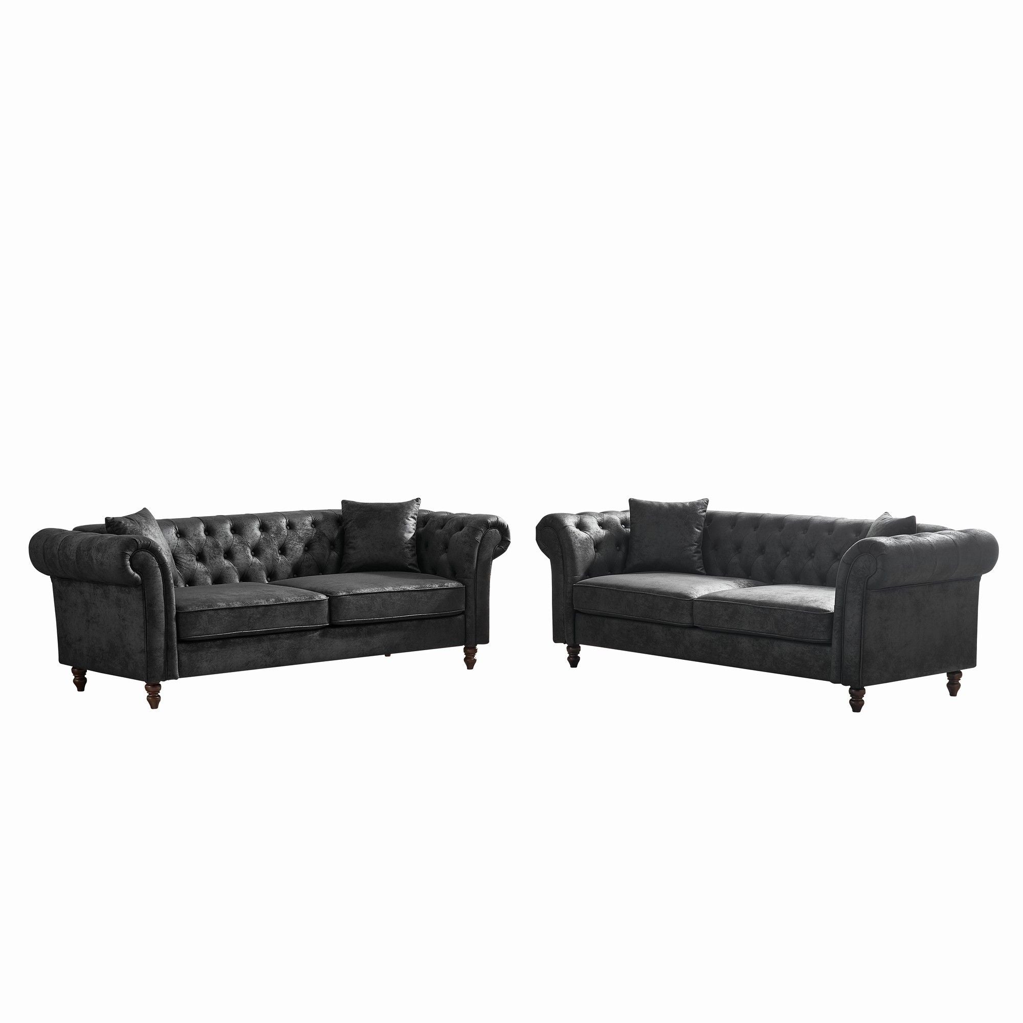 Chesterfield 3 And 3 Seater Sofa Set High Tech Fabric Roll Armrest Upholstered Couch - Best Buy Furniture