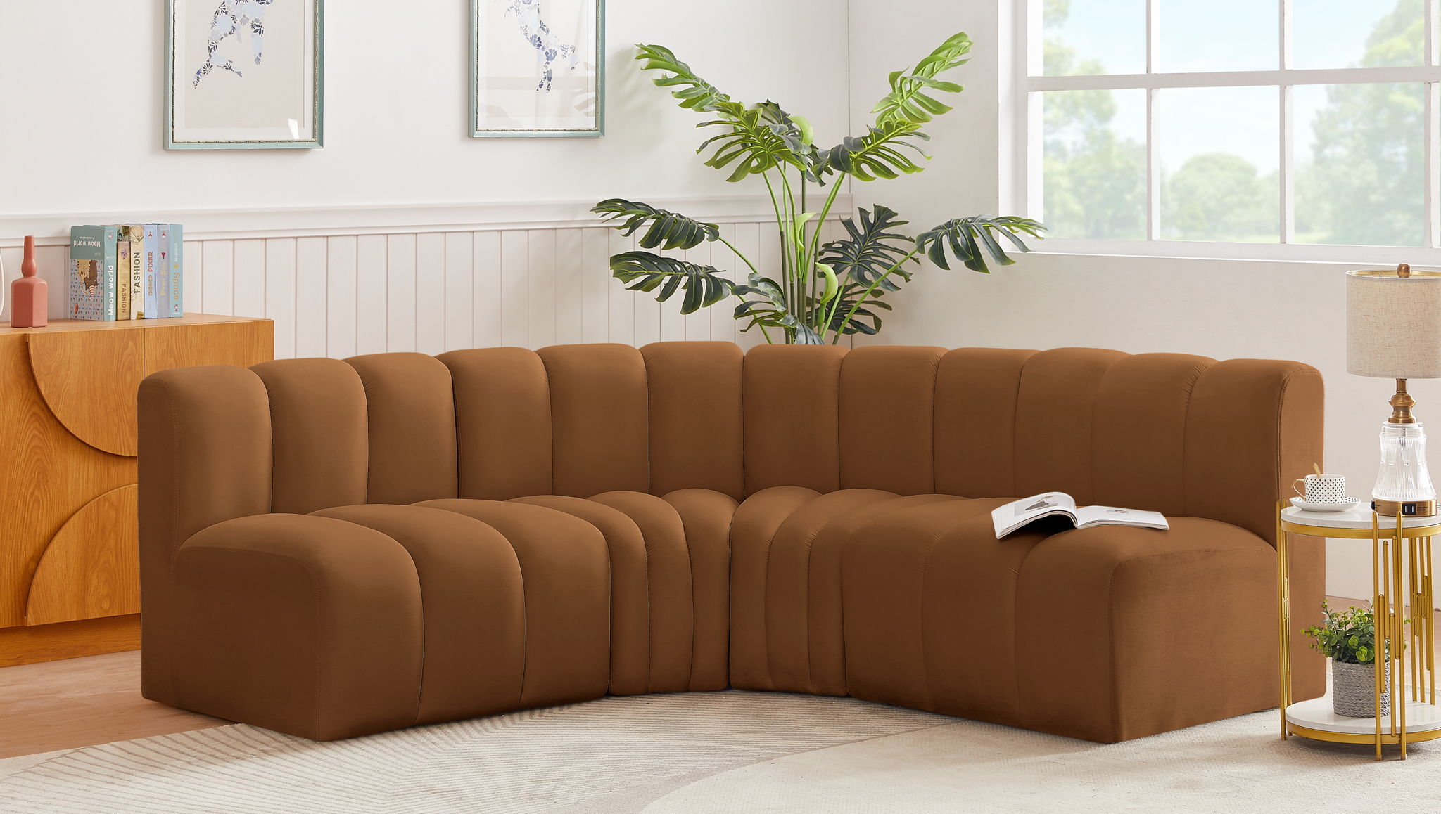 Arc - Velvet 4 Piece Corner Modular Sofa - Saddle - Best Buy Furniture