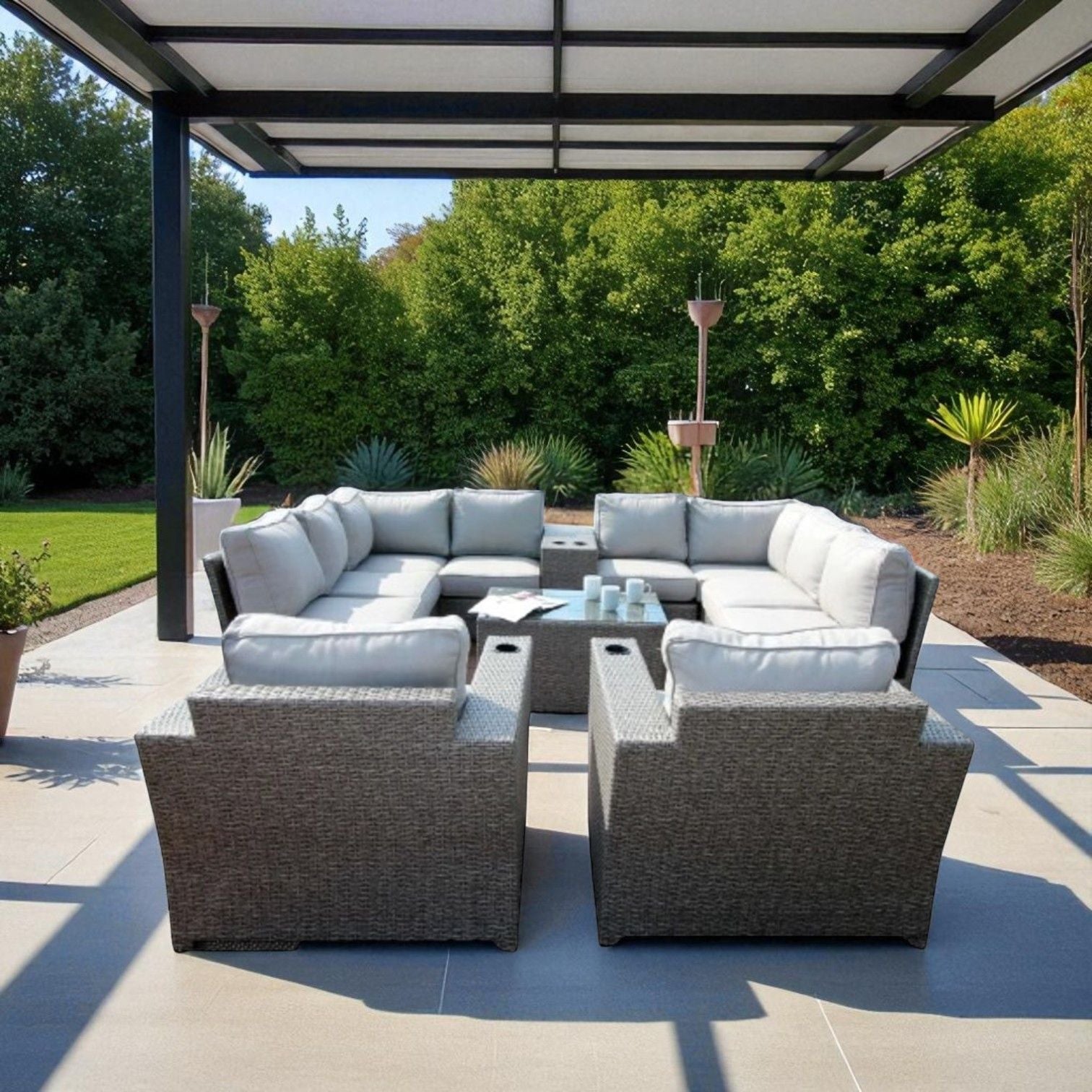 Outdoor Wicker Sectional With Weather Resistant Cushions And Table - Best Buy Furniture