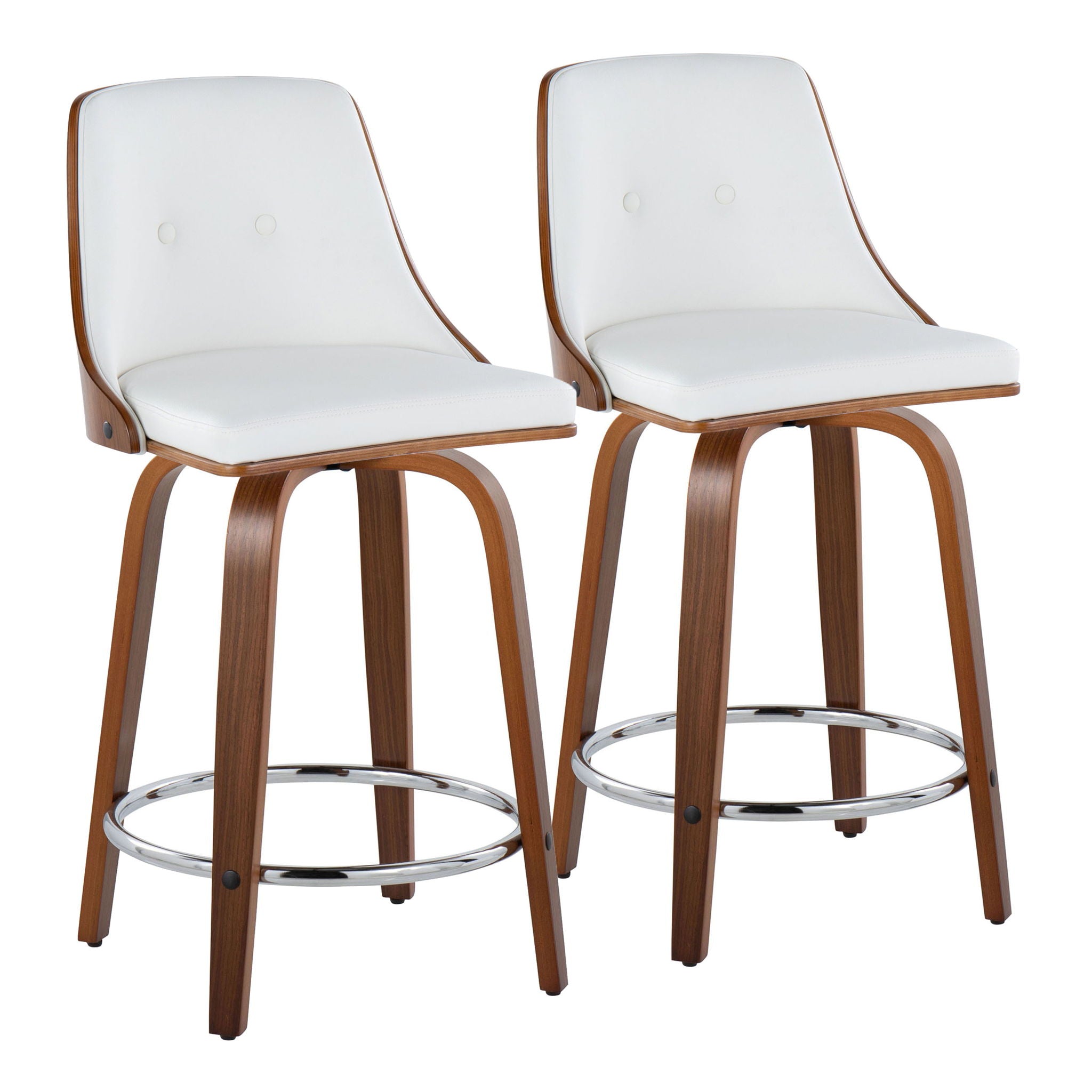 Gianna - Mid-Century Modern Fixed Height Stool With Swivel With Round Footrest (Set of 2) - Best Buy Furniture