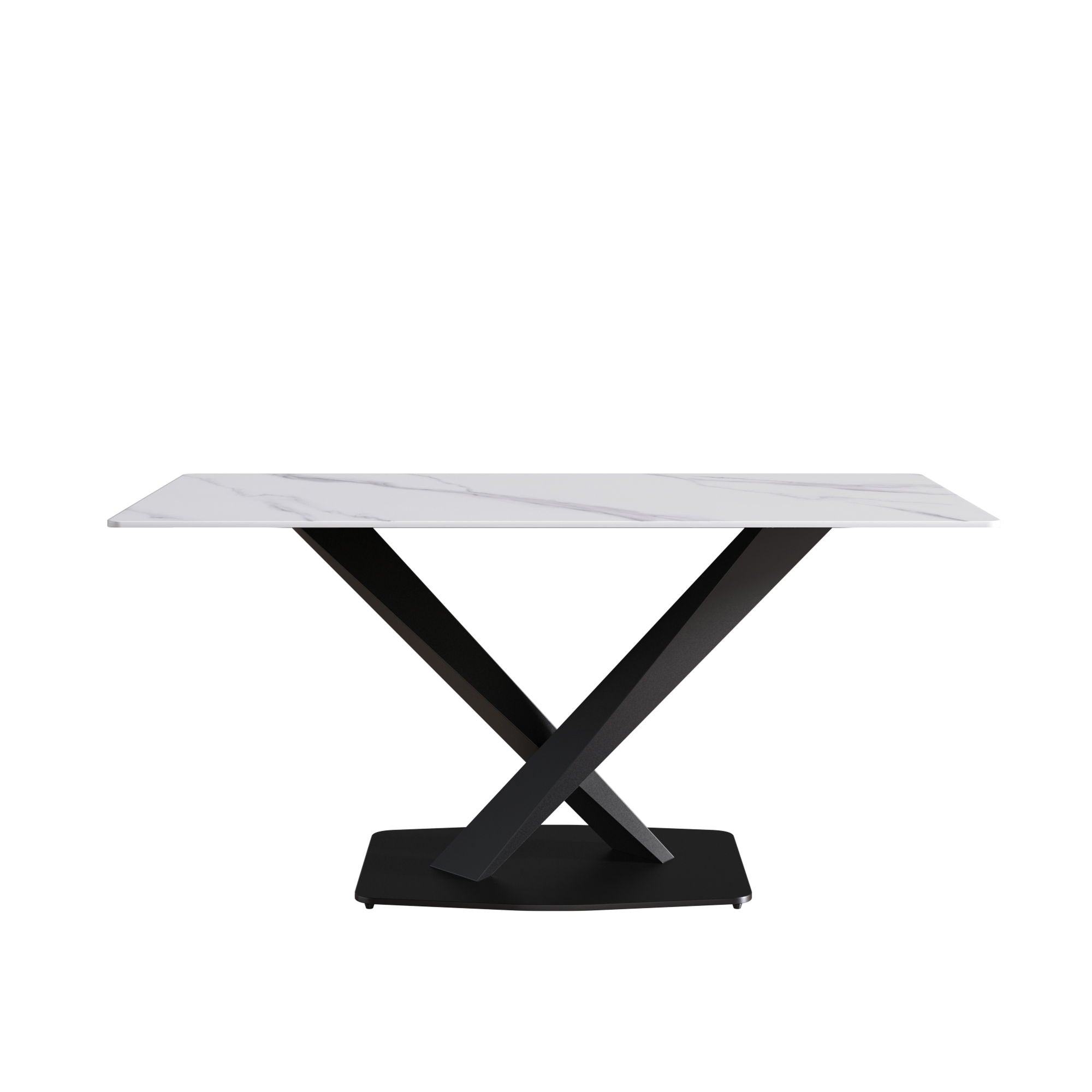 63" Modern Artificial Stone Straight Edge Metal X-Leg Dining Table, 6 People - White / Black - Best Buy Furniture