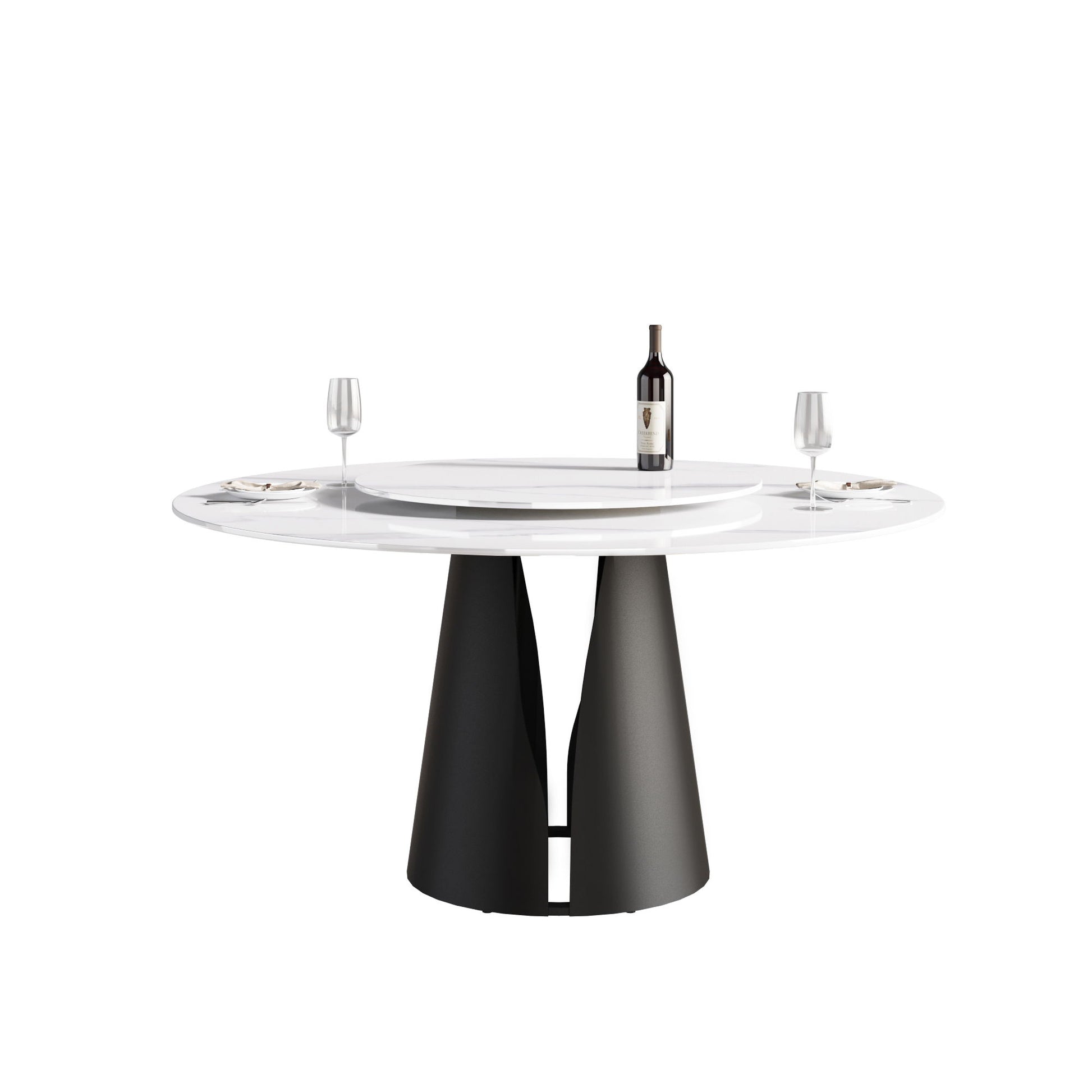 Modern Artificial Stone Round Carbon Steel Base Dining Table, Can Accommodate 6 People, Black Artificial Stone Turntable - Best Buy Furniture