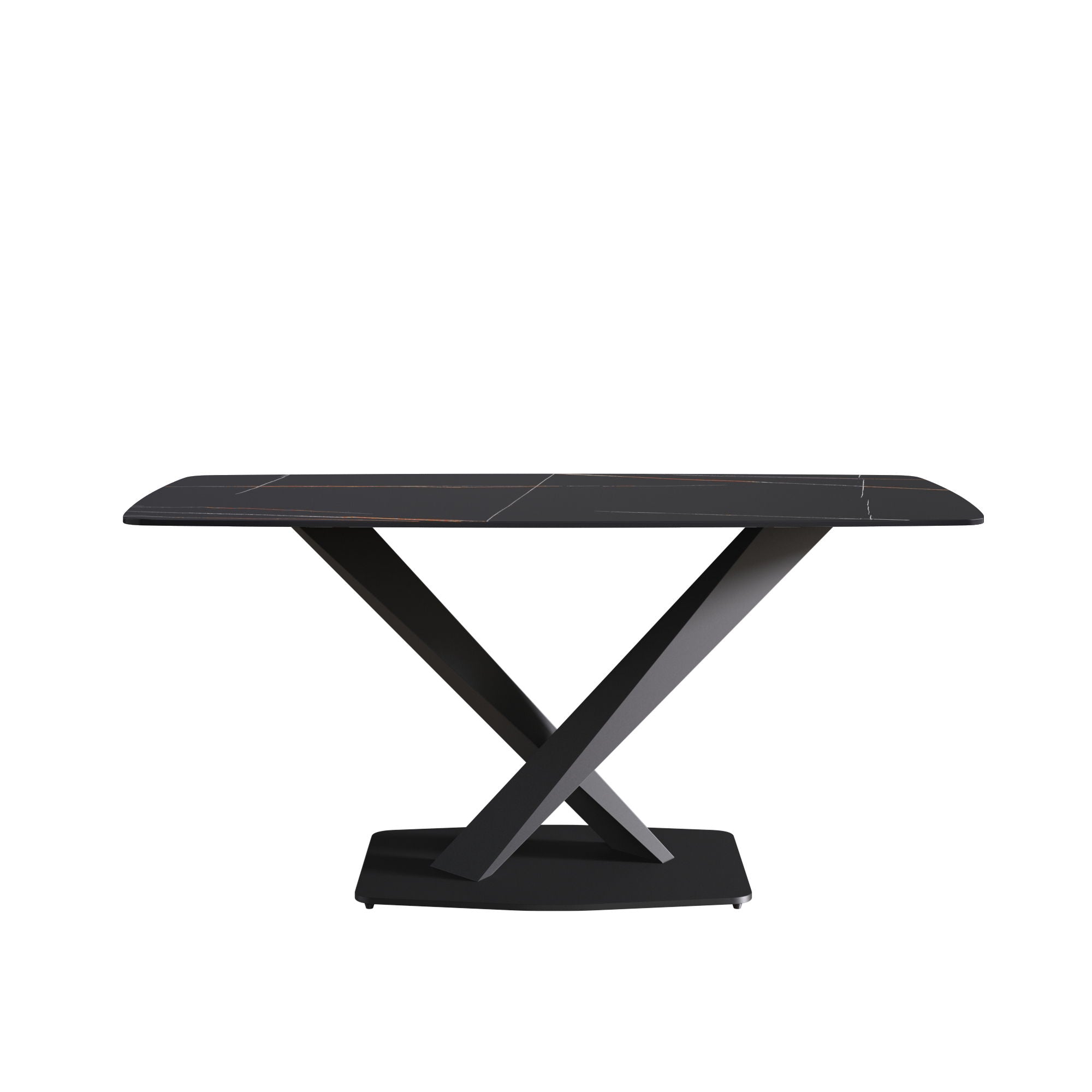 63" Artificial Stone Black Curved Black Metal Leg Dining Table - Black - Best Buy Furniture