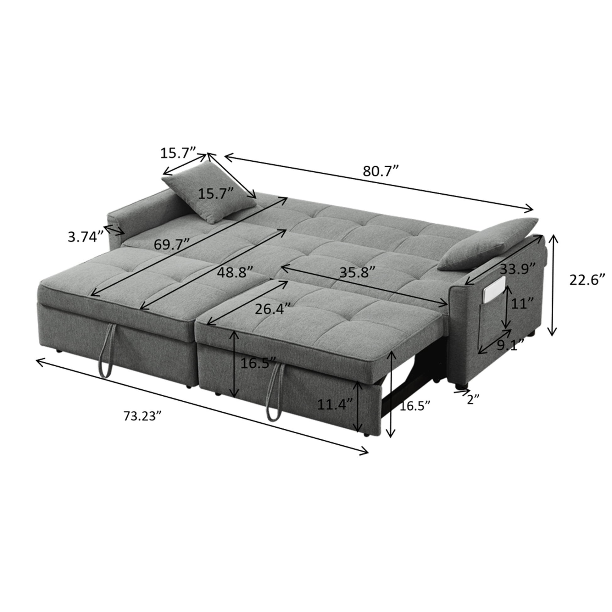 3 In 1 Convertible Sleeper Sofa Bed, Reclining Backrest, Pillows, Pockets - Best Buy Furniture