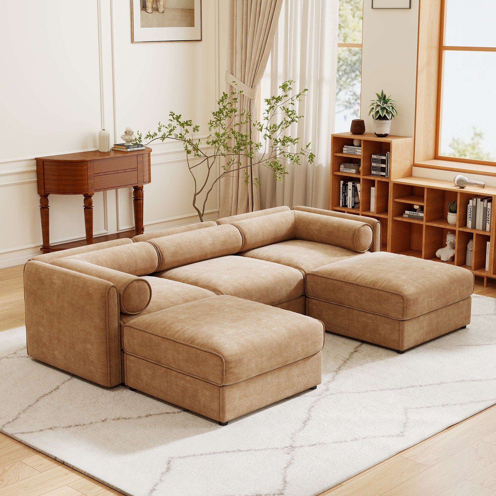 Contemporary Elegant White Chenille Sofa With Storage And Ottoman - Best Buy Furniture
