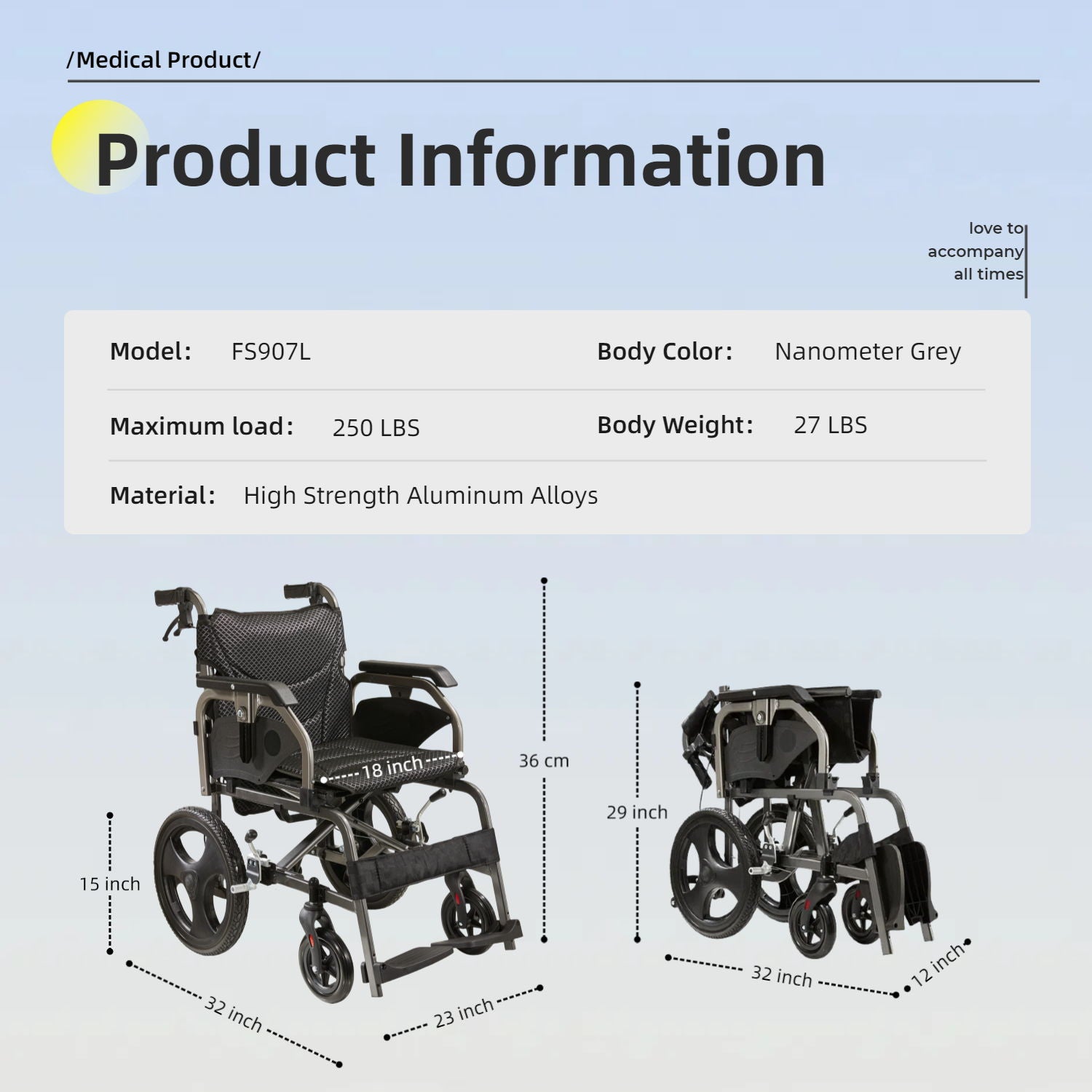 Lightweight Foldable Transport Wheelchair For Adults,Square Tube Design