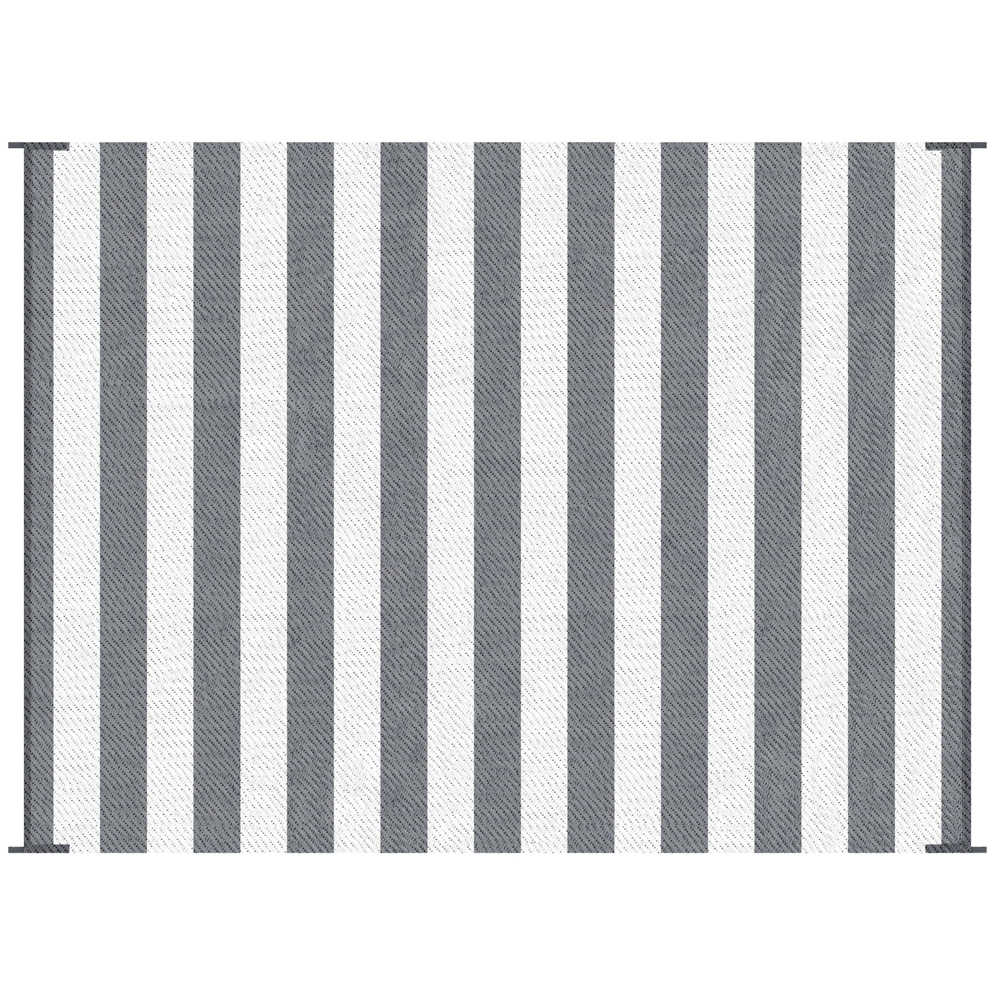Outsunny - Reversible Outdoor Rug, 9' x 12' Waterproof Plastic Straw Floor Mat, Portable Rv Camping Carpet With Carry Bag, Large Floor Mat For Backyard, Deck, Picnic, Beach - Gray & White Striped - Best Buy Furniture