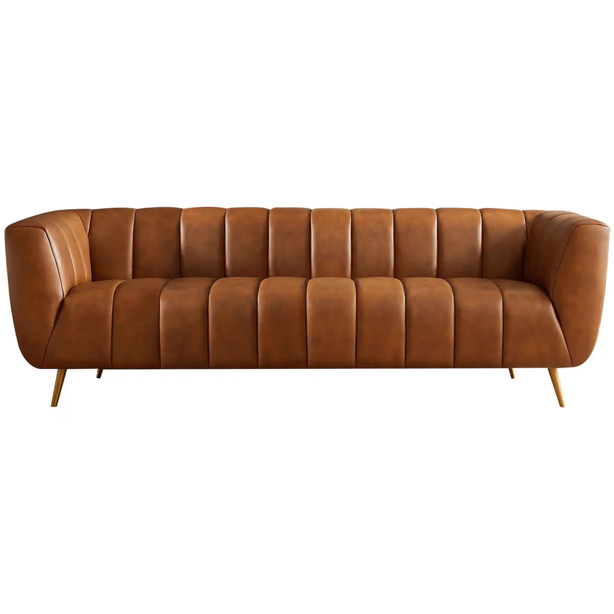 Ava - Genuine Italian Leather Channel Tufted Sofa - Gold / Tan - Best Buy Furniture