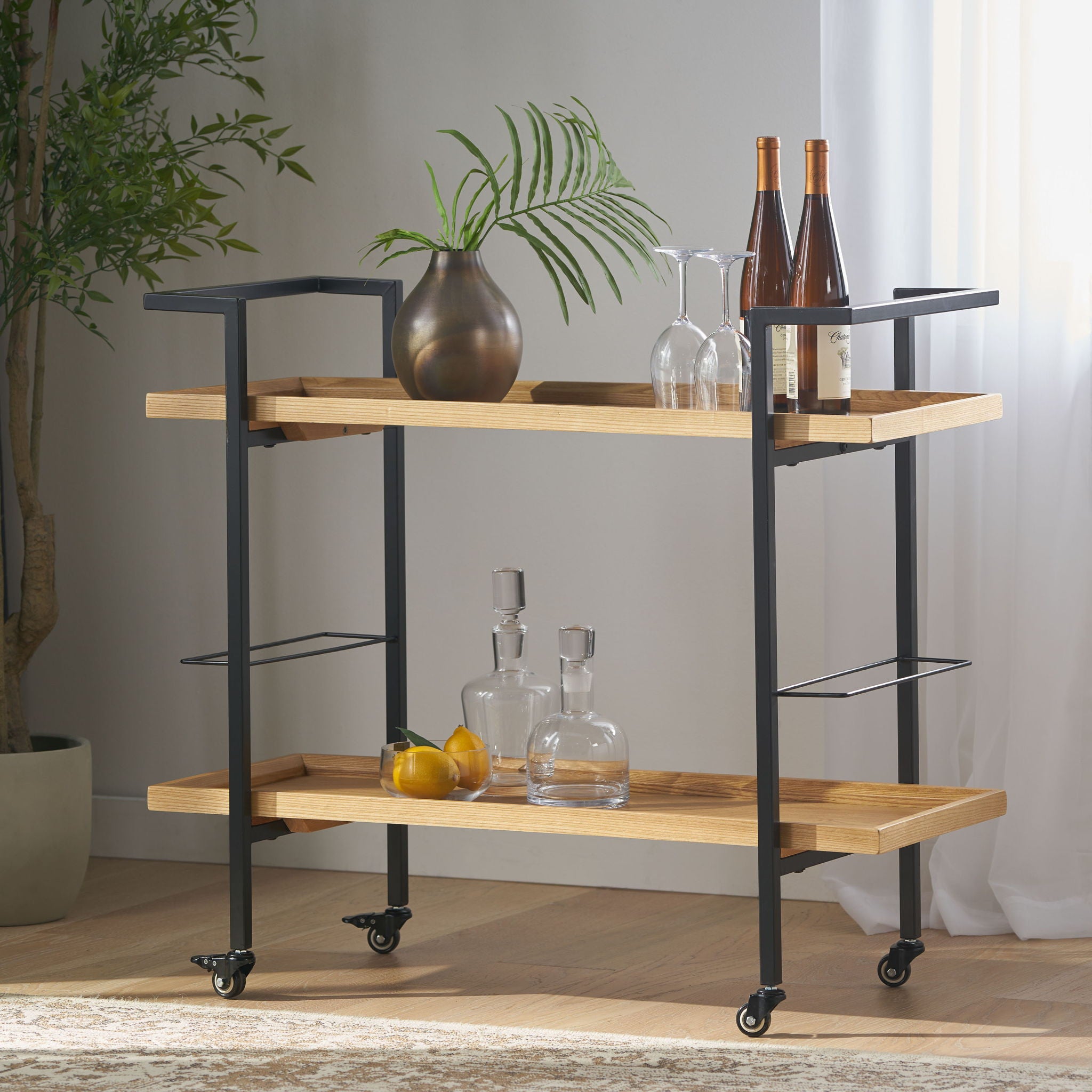 Modern Industrial Bar Cart With Shelving And Casters - Best Buy Furniture