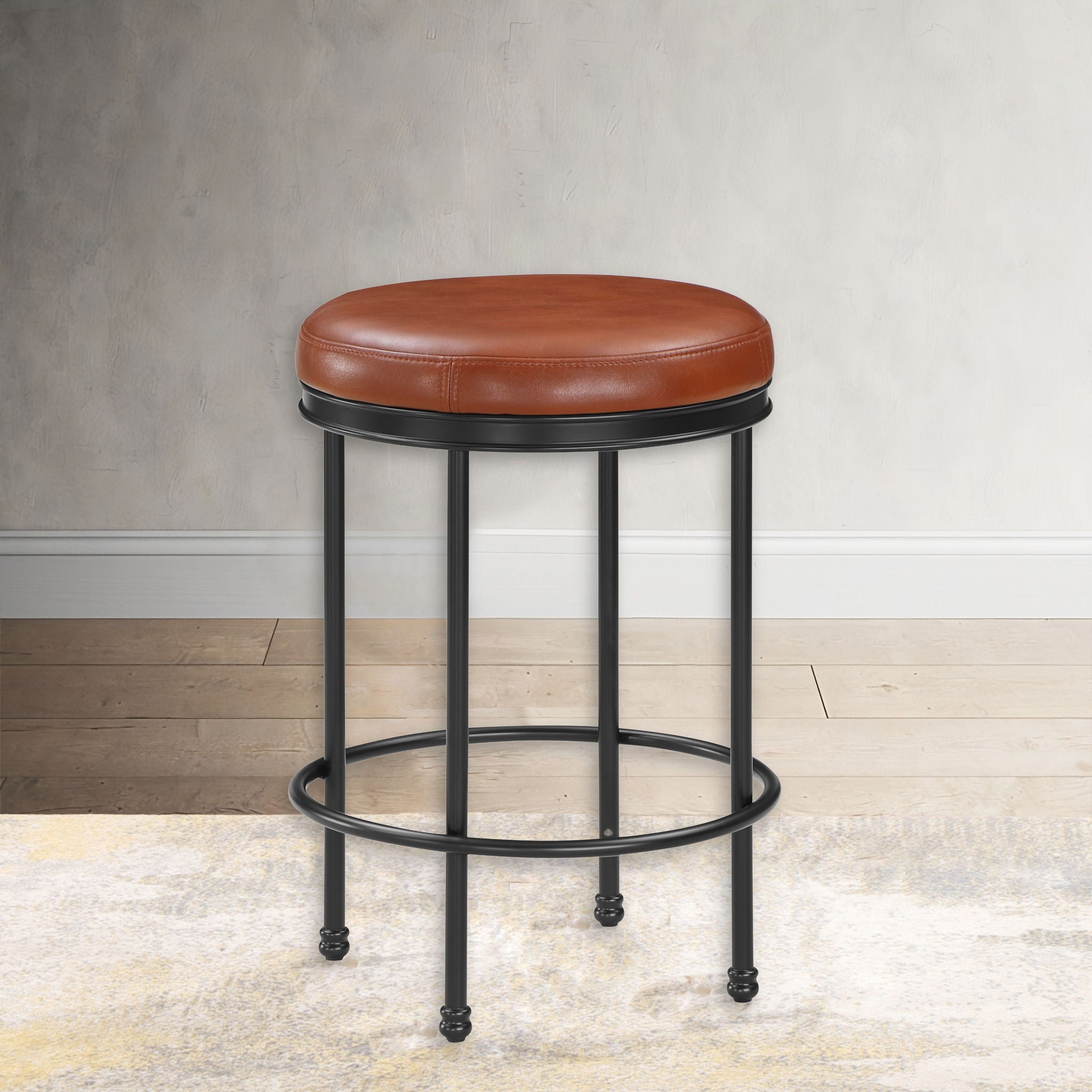 Michael - Backless Counter Height Stool With Padded Seat And Powder Coated Frame - Caramel - Best Buy Furniture