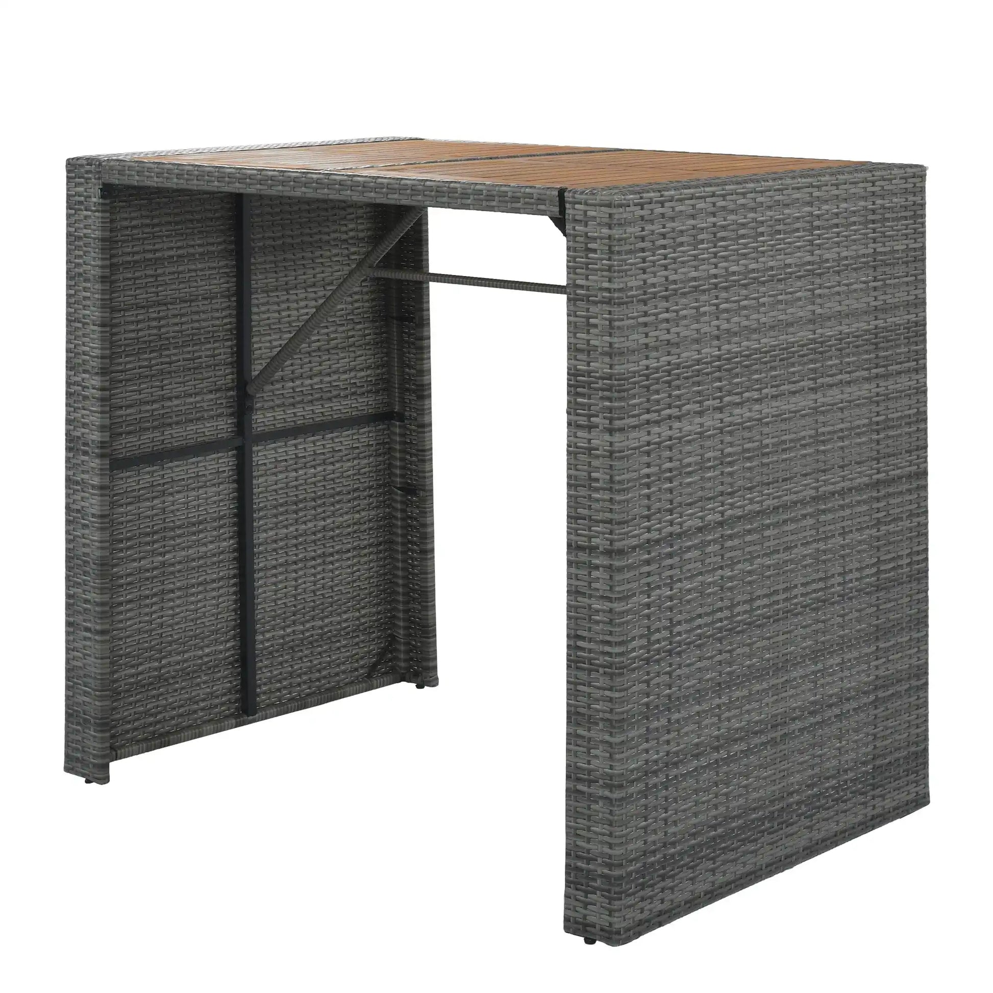 5 Piece Outdoor Wicker Bar Set with Acacia Wood Table, Brown & Gray - Best Buy Furniture
