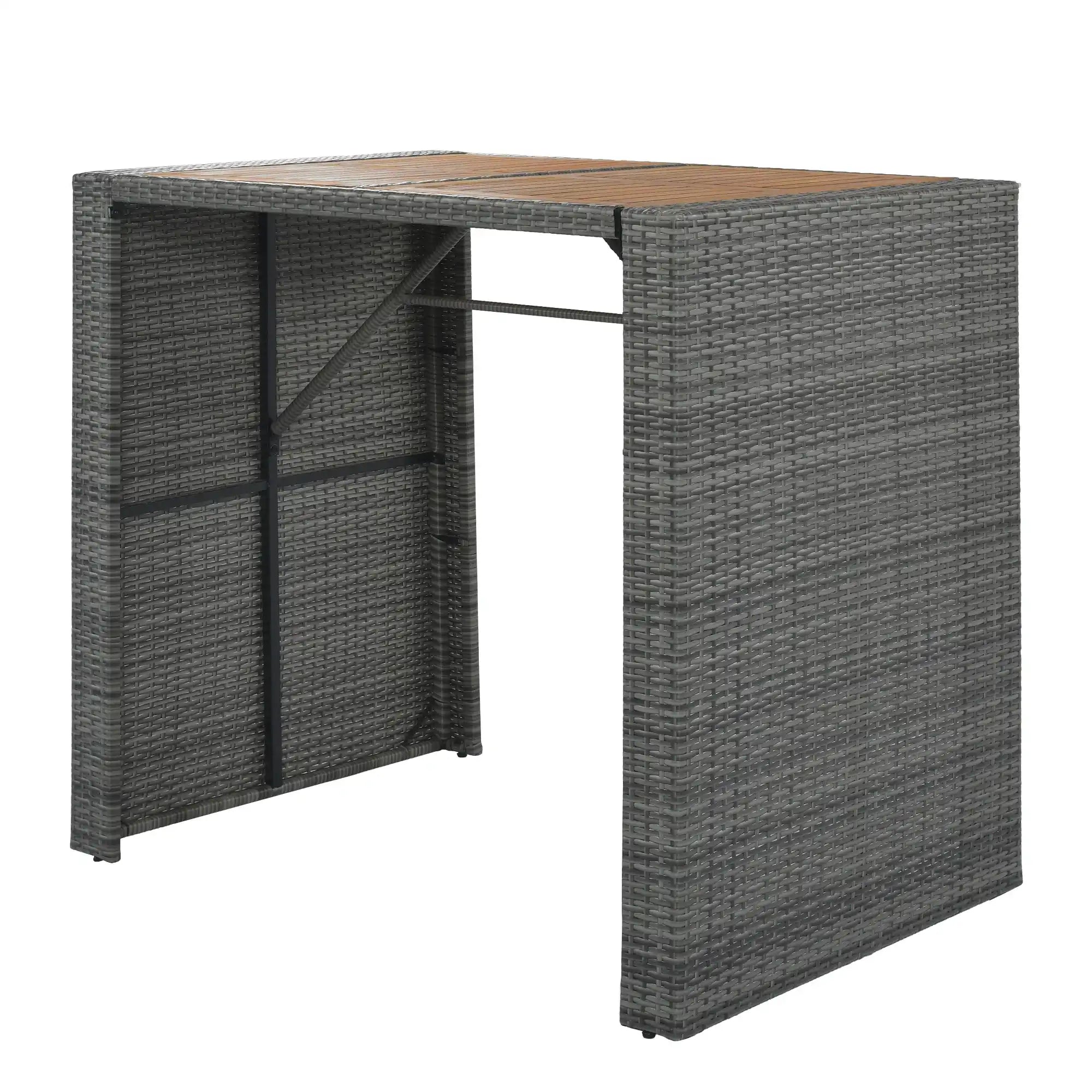 5 Piece Outdoor Wicker Bar Set with Acacia Wood Table, Brown & Gray - Best Buy Furniture