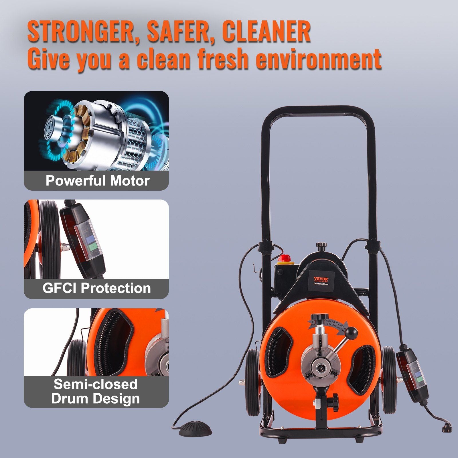 Drain Cleaning Machine 100Ft X 3/8" Auto Feed Sewer Snake - Orange - Best Buy Furniture
