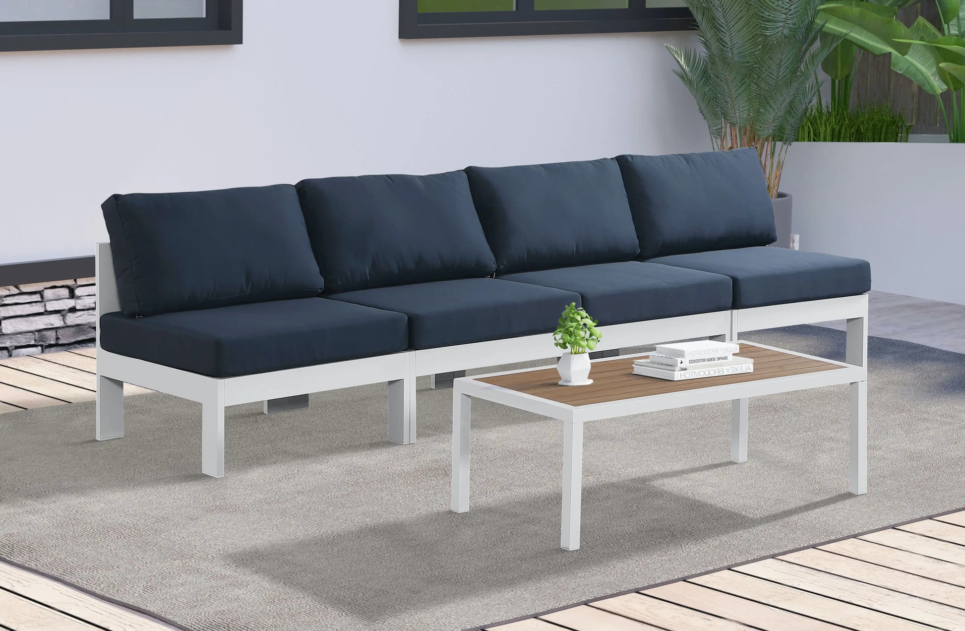 Nizuc - Outdoor Patio 4 Seat Armless Modular Sofa With White Frame - Best Buy Furniture