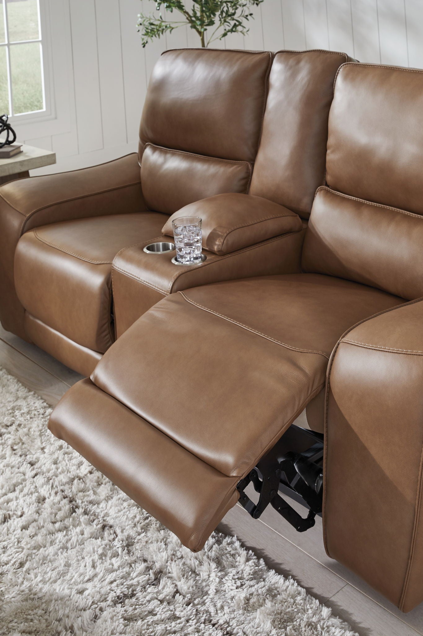 DeepWakes - Power Reclining Loveseat / Console / Adjustable Headrest - Caramel - Best Buy Furniture
