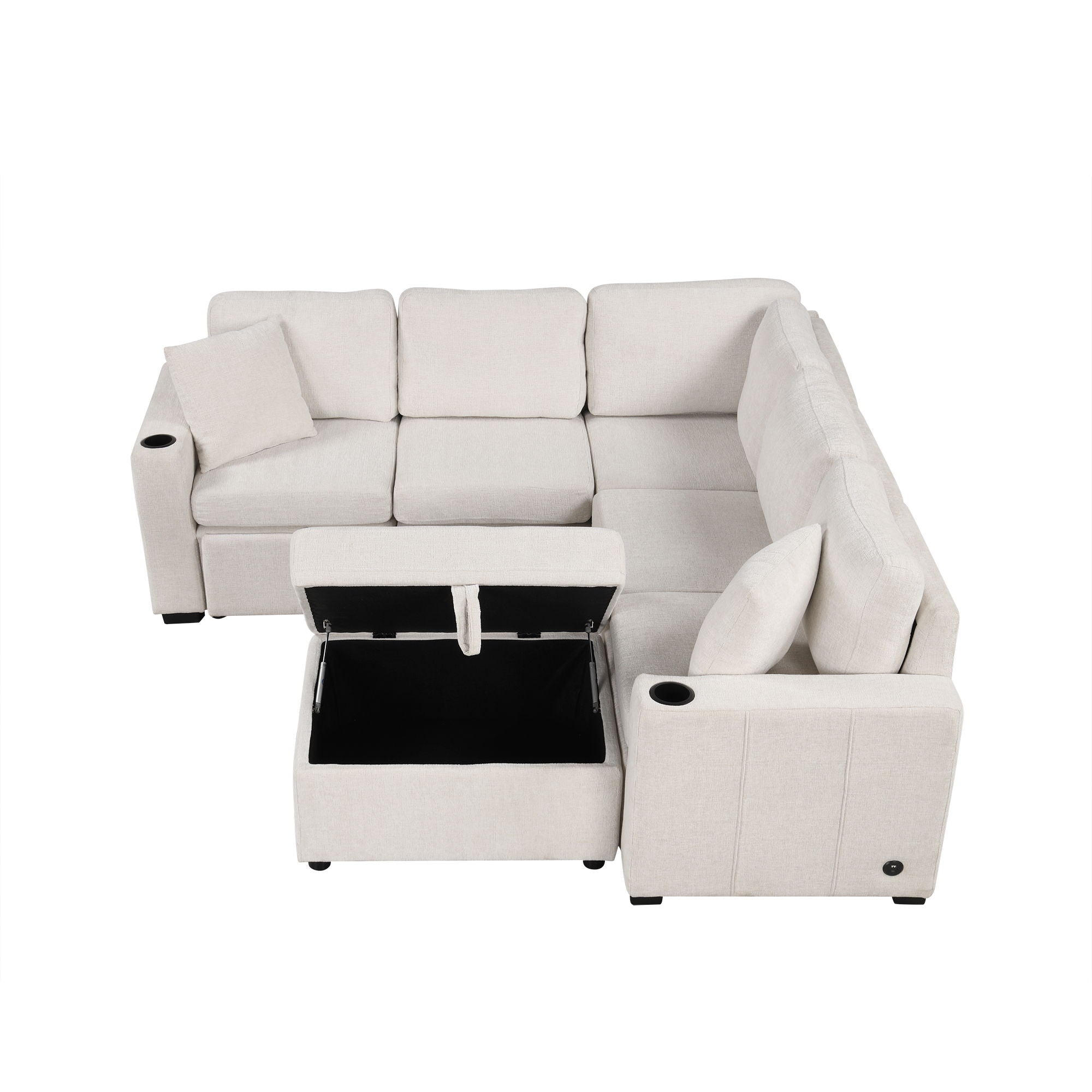 Sectional Sofa Convertible Pull-Out Sofa Bed With A Movable Storage Ottoman For Living Room - Best Buy Furniture