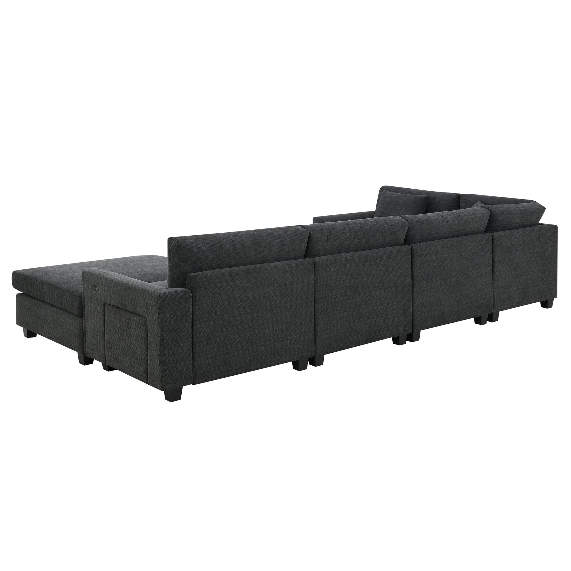 U Shaped Sectional Sofa 6 Seat Couch Set With Oversized Ottoman, Hidden Armrest Storage And Cup Holders USB Charging Ports Wide Seat Sofa - Best Buy Furniture