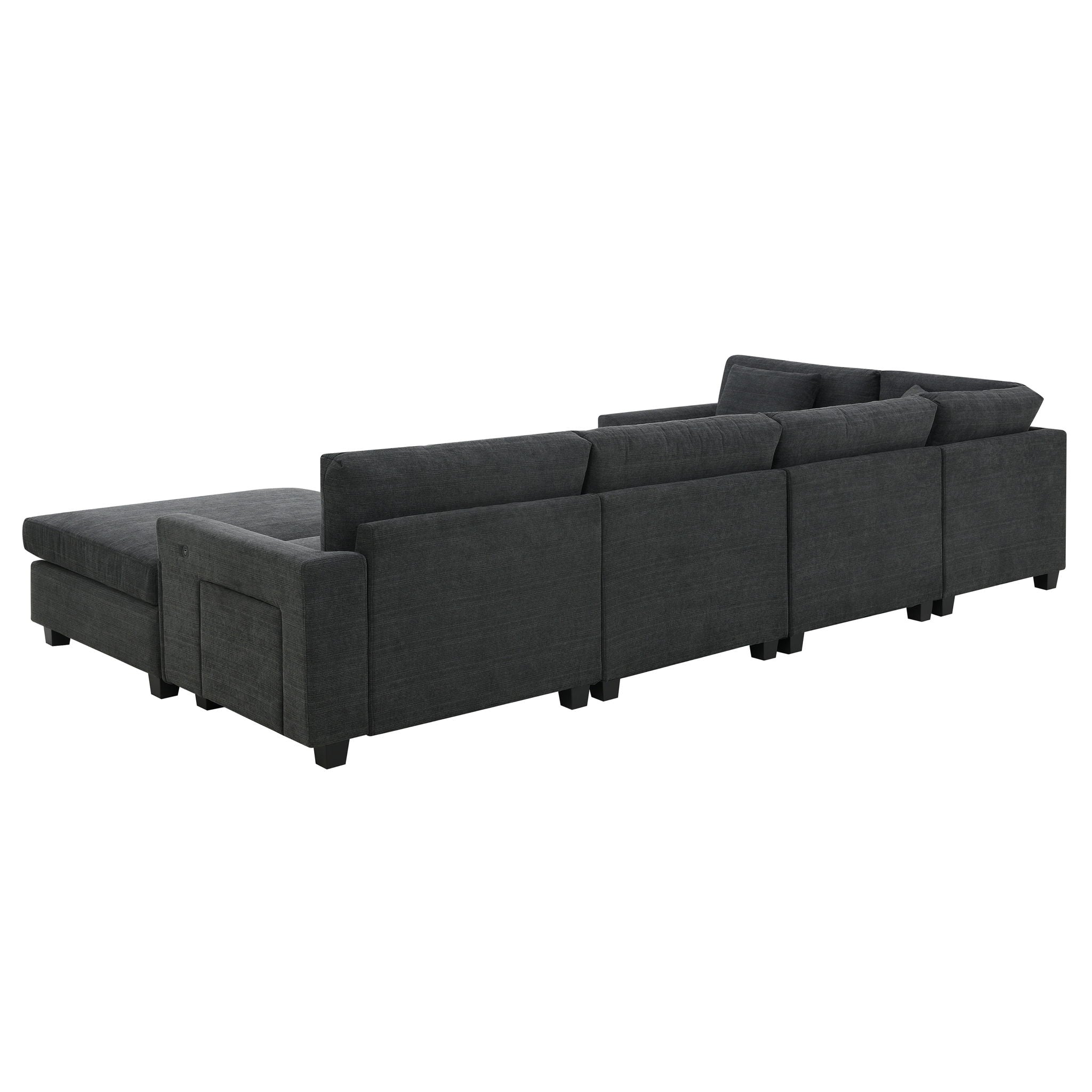 U Shaped Sectional Sofa 6 Seat Couch Set With Oversized Ottoman, Hidden Armrest Storage And Cup Holders USB Charging Ports Wide Seat Sofa - Best Buy Furniture