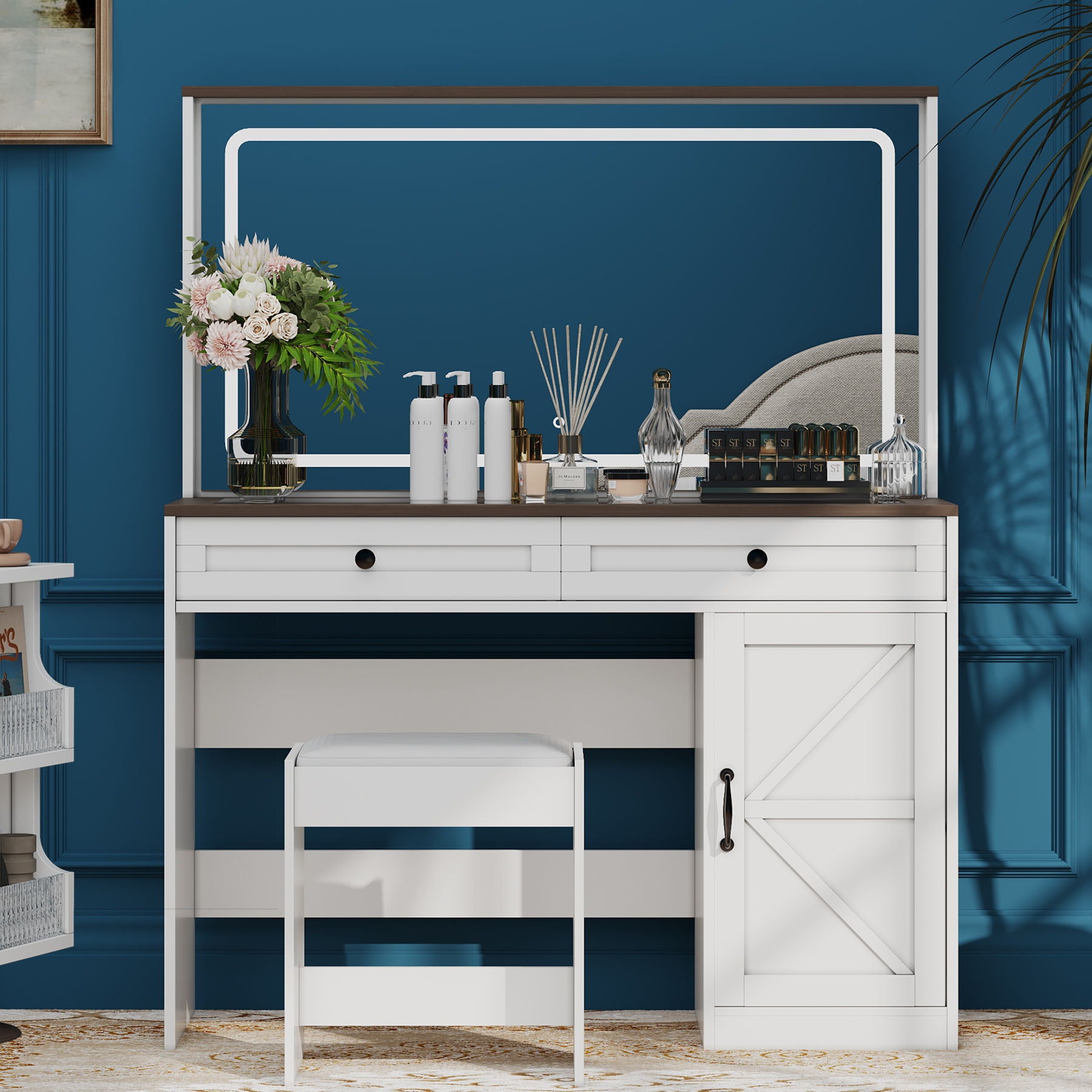 Makeup Vanity Table, Makeup Table With Large Mirror And LED Light Strip, Brightness Adjustable, Dressing Table Desk With 3 Drawers, Vanity Desk For Women (With Stool) - Best Buy Furniture