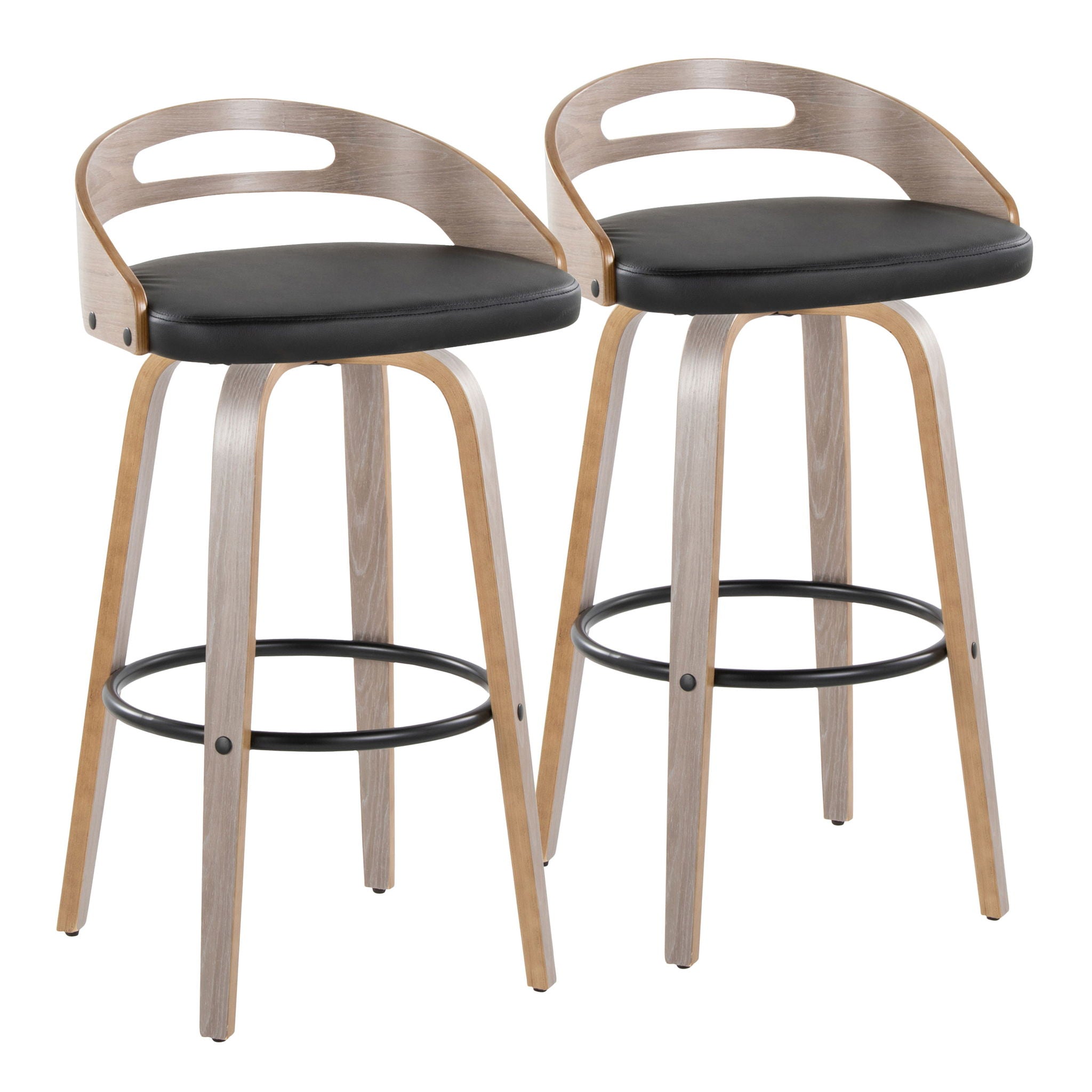 Cassis - Mid Century Modern Fixed Height Barstool With Swivel With Round Footrest (Set of 2) - Best Buy Furniture