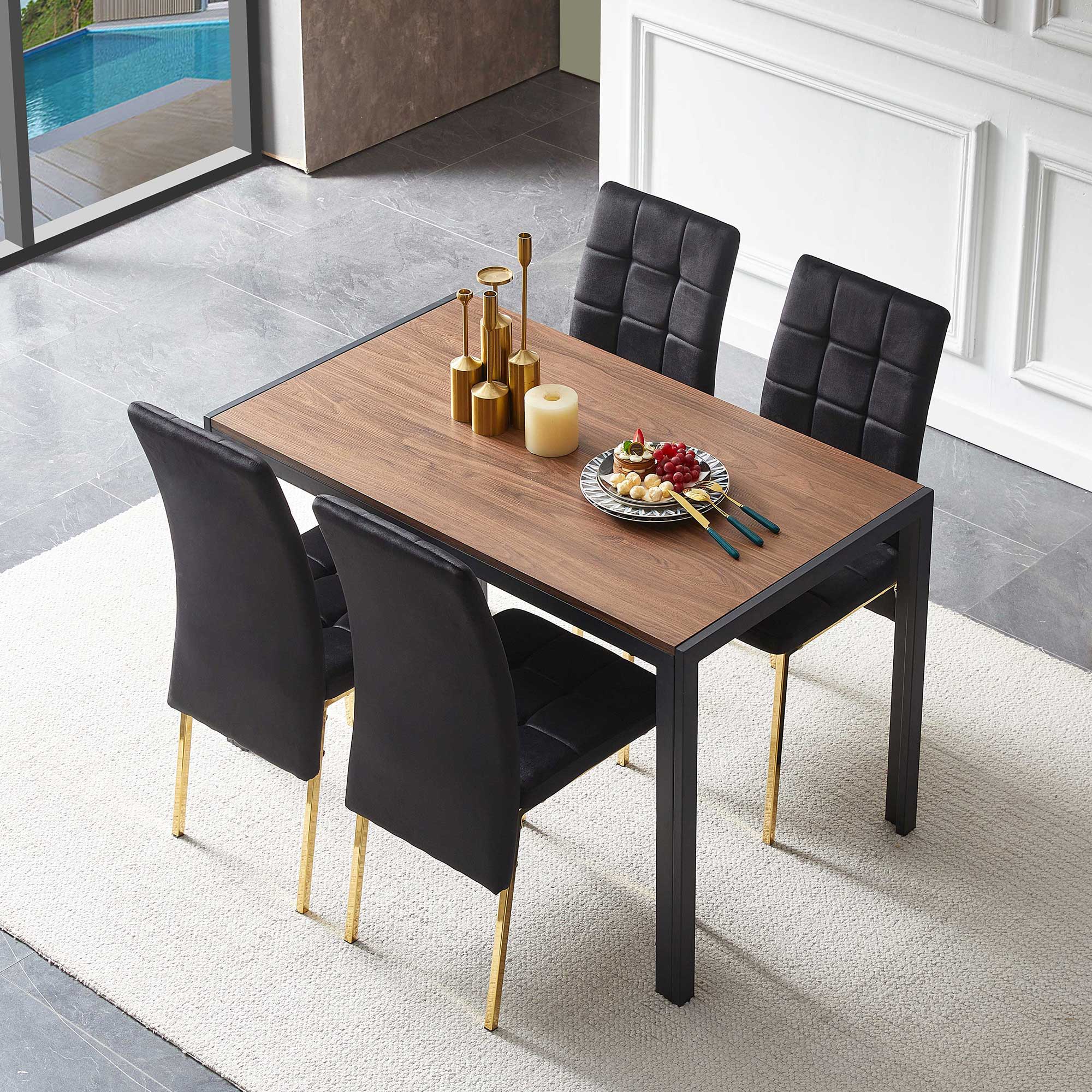 5 Pieces Dining Set Including Velvet High Back Golden Color Legs Nordic Dining Chair & Creative Design Dining Table - Best Buy Furniture