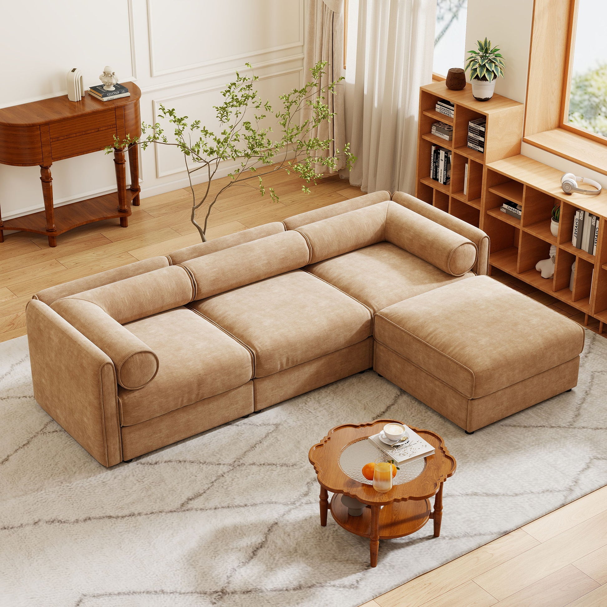 Contemporary Elegant White Chenille Sofa With Storage And Ottoman - Best Buy Furniture