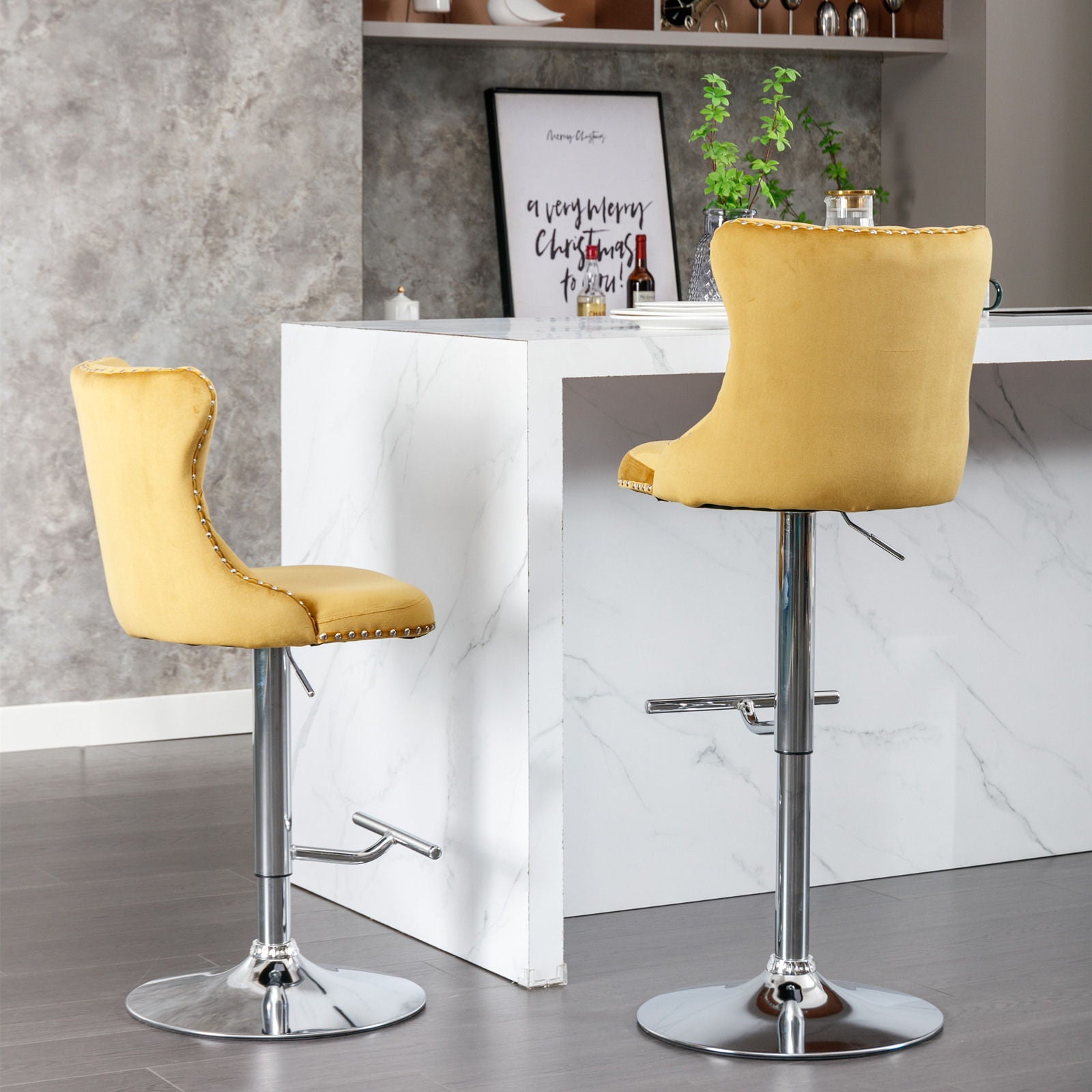 Swivel Velvet Barstools Adjusatble Seat Height From 25-33", Modern Upholstered Chrome Base Bar Stools With Backs Comfortable Tufted For Home Pub And Kitchen Island (Set of 2) - Best Buy Furniture