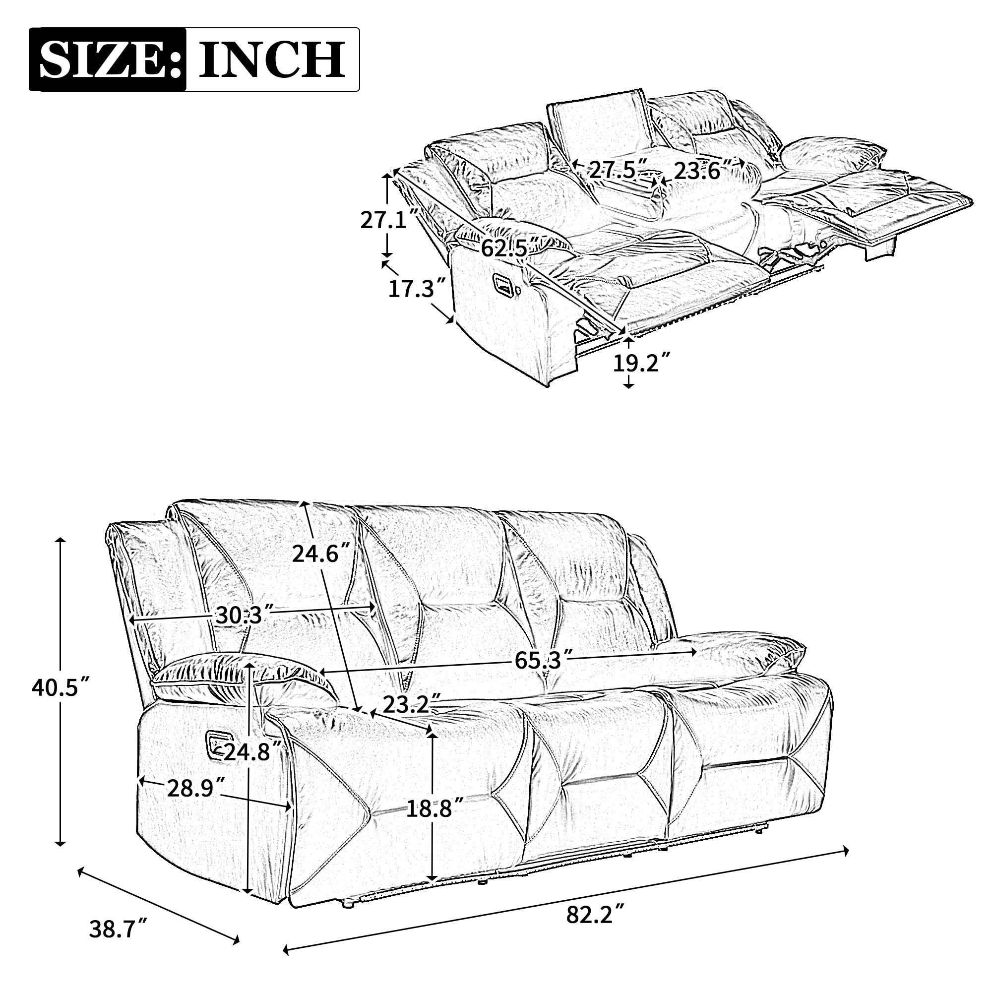 Home Theater Recliner Set Manual Recliner Chair With A LED Light Strip Two Built-In Cup Holders For Living Room - Best Buy Furniture