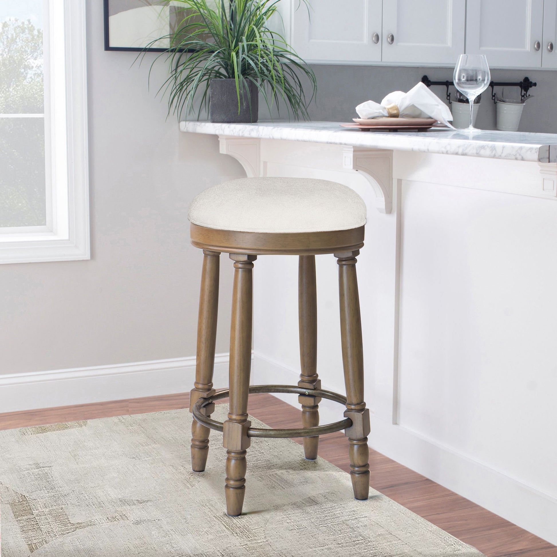 360° Swivel Wooden Barstools With Upholstered Seat, Counter Height (Set of 2) - Best Buy Furniture