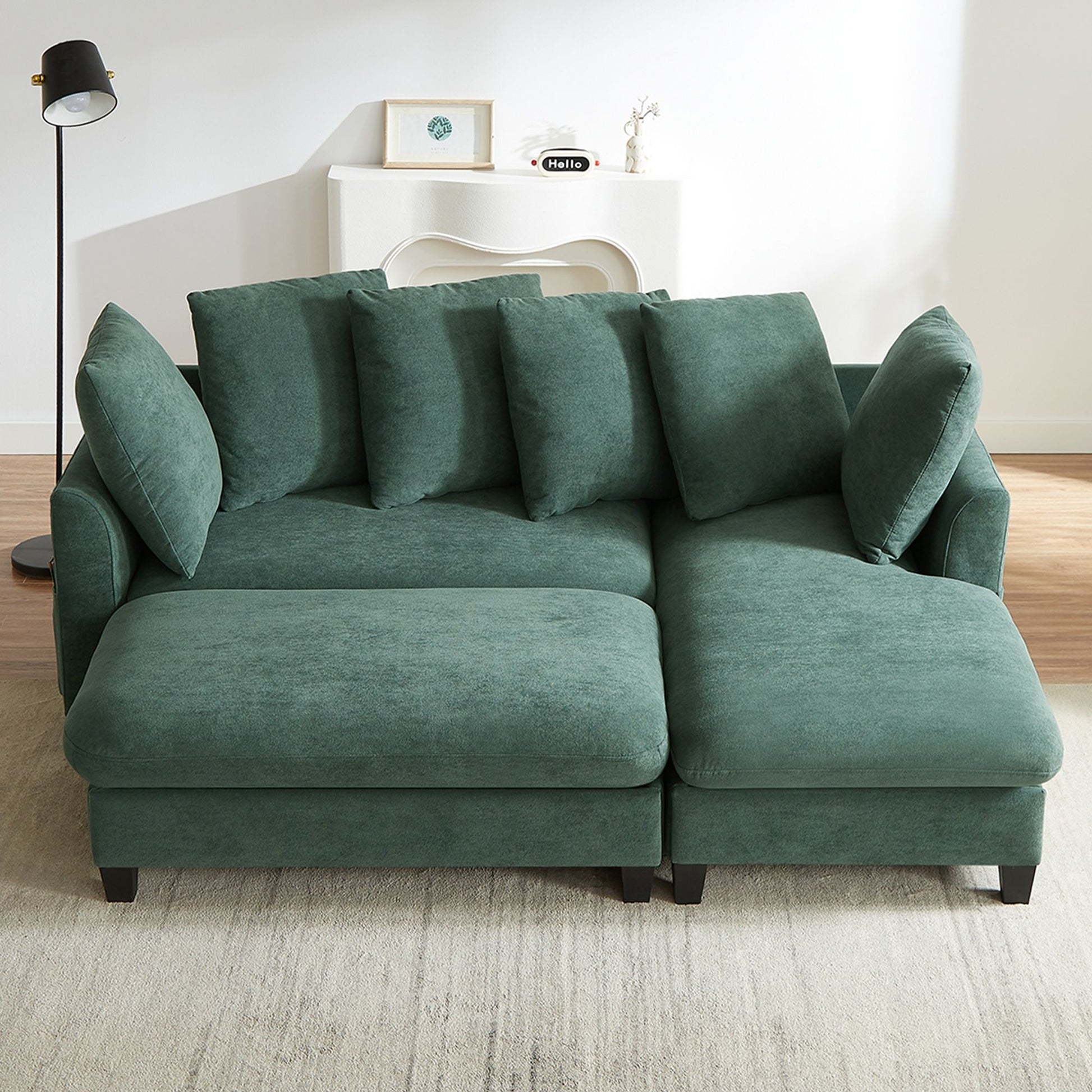 Upholstered L Shaped Sectional Sofa With Storage, Movable Ottoman, And 6 Throw Pillows - Best Buy Furniture