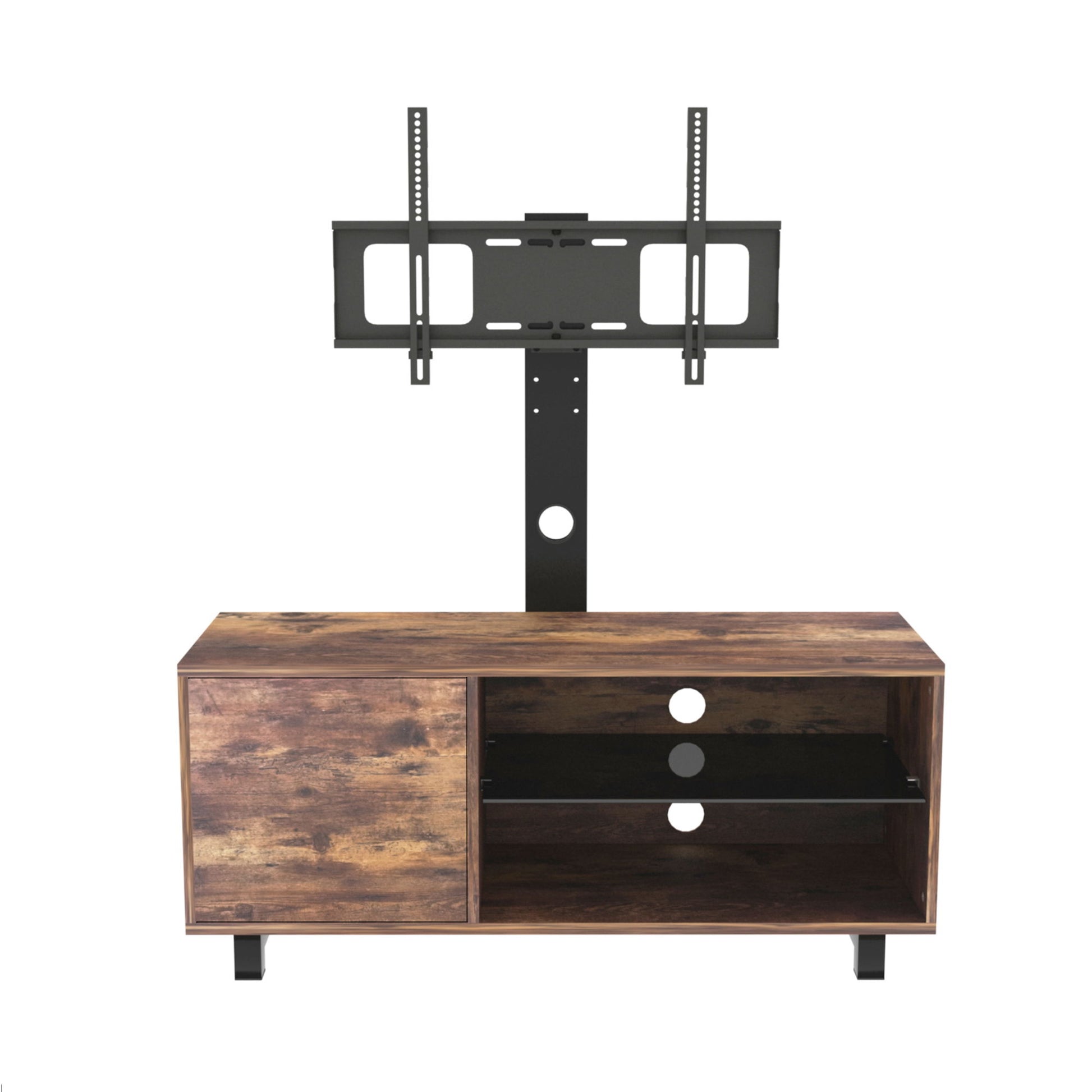 Rustic Brown TV Console With Push-To-Open Storage Cabinet For TV, Wood & Glass TV Stand For Living Room Bedroom - Rustic Brown - Best Buy Furniture