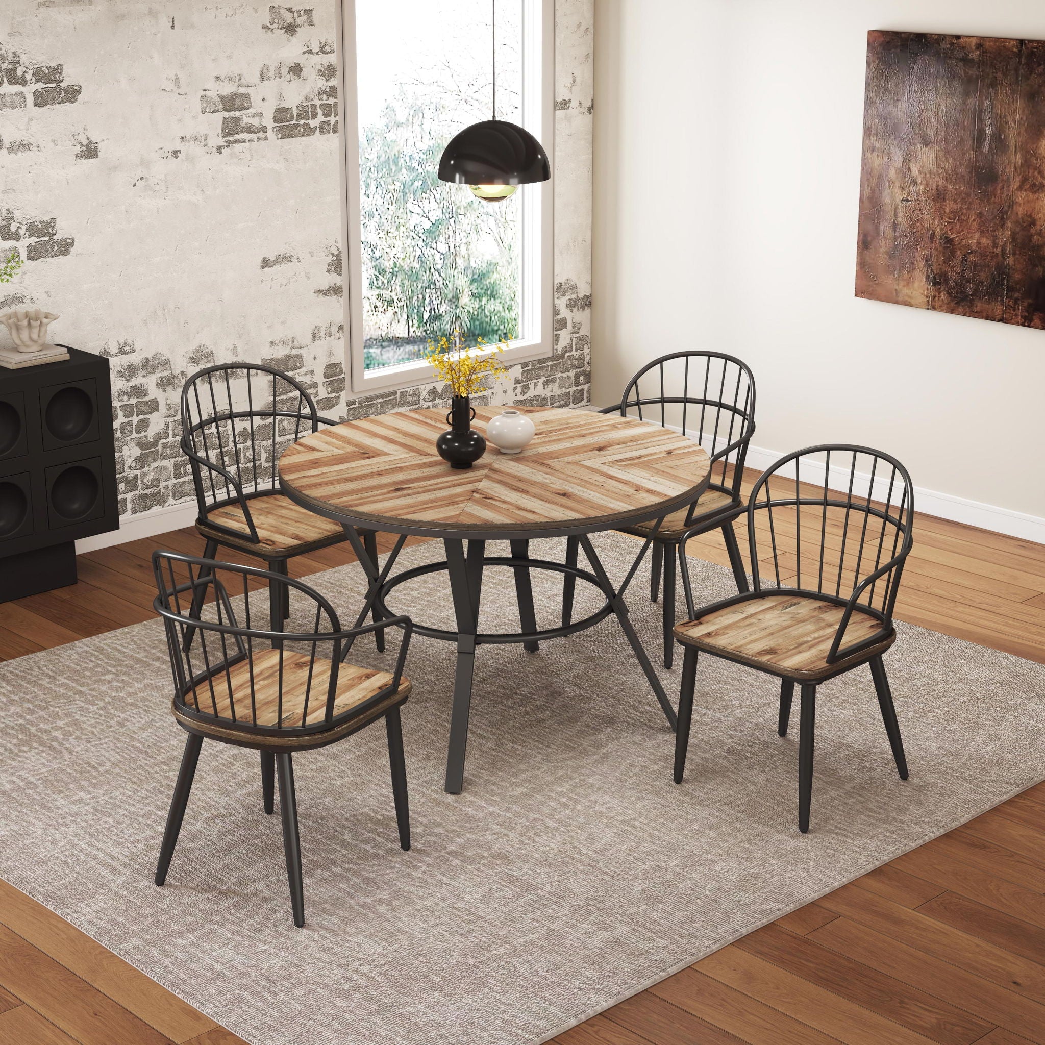 Contemporary Indoor Dining Set With Metal Legs, Birch, And Metal - Black / Natural - Best Buy Furniture