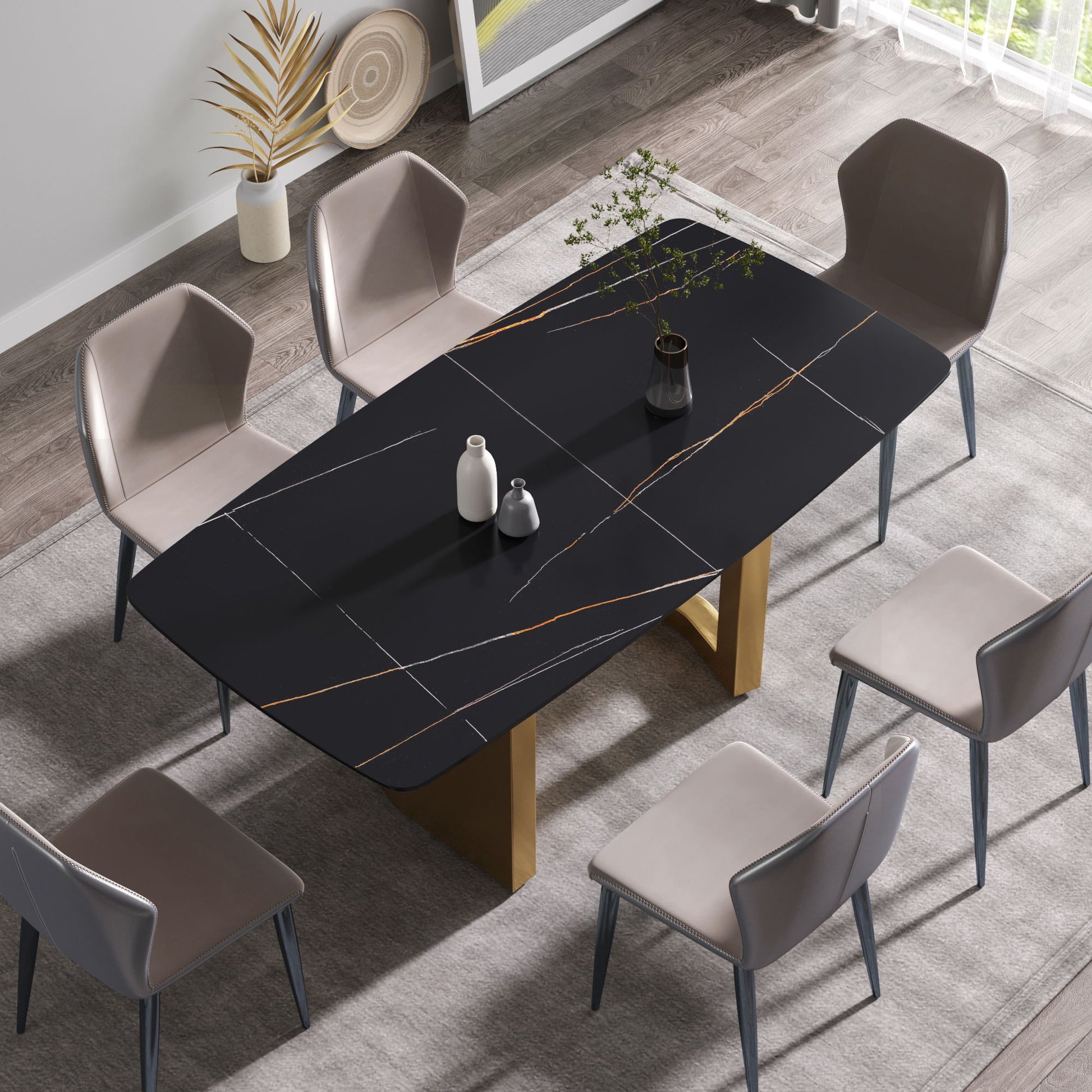 Modern Artificial Stone Dining Table, Can Accommodate 6-8 People - Black - Best Buy Furniture