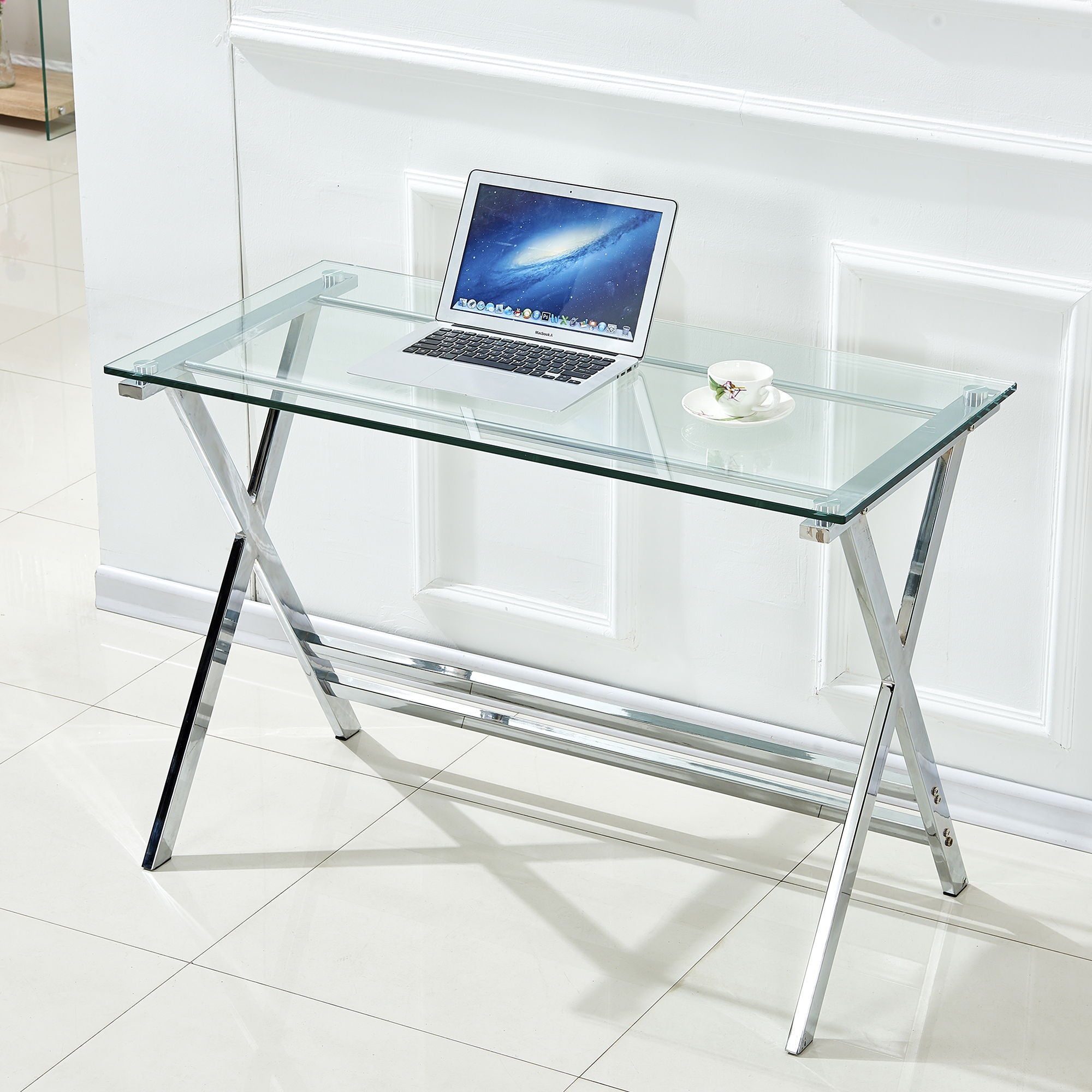 Transparent Glass Computer Desk With Rounded Edges, Tempered Glass Laptop Table - Clear - Best Buy Furniture