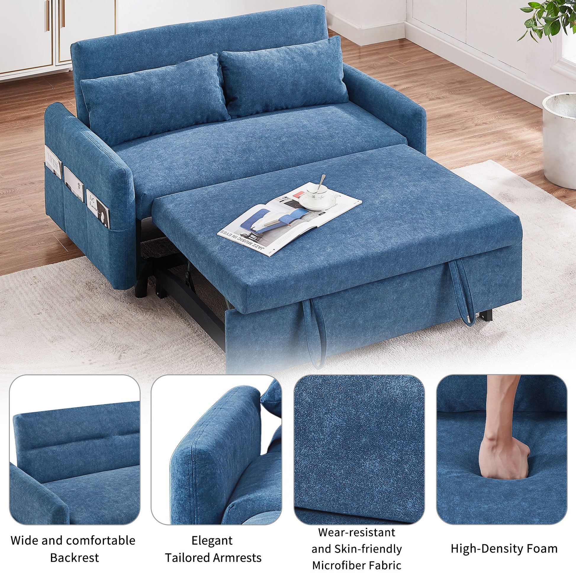 Pull Out Sleep Sofa Bed Loveseats Sofa Couch With Adjsutable Backrest, Storage Pockets, 2 Soft Pillows, USB Ports For Living Room, Bedroom, Apartment, Office - Best Buy Furniture