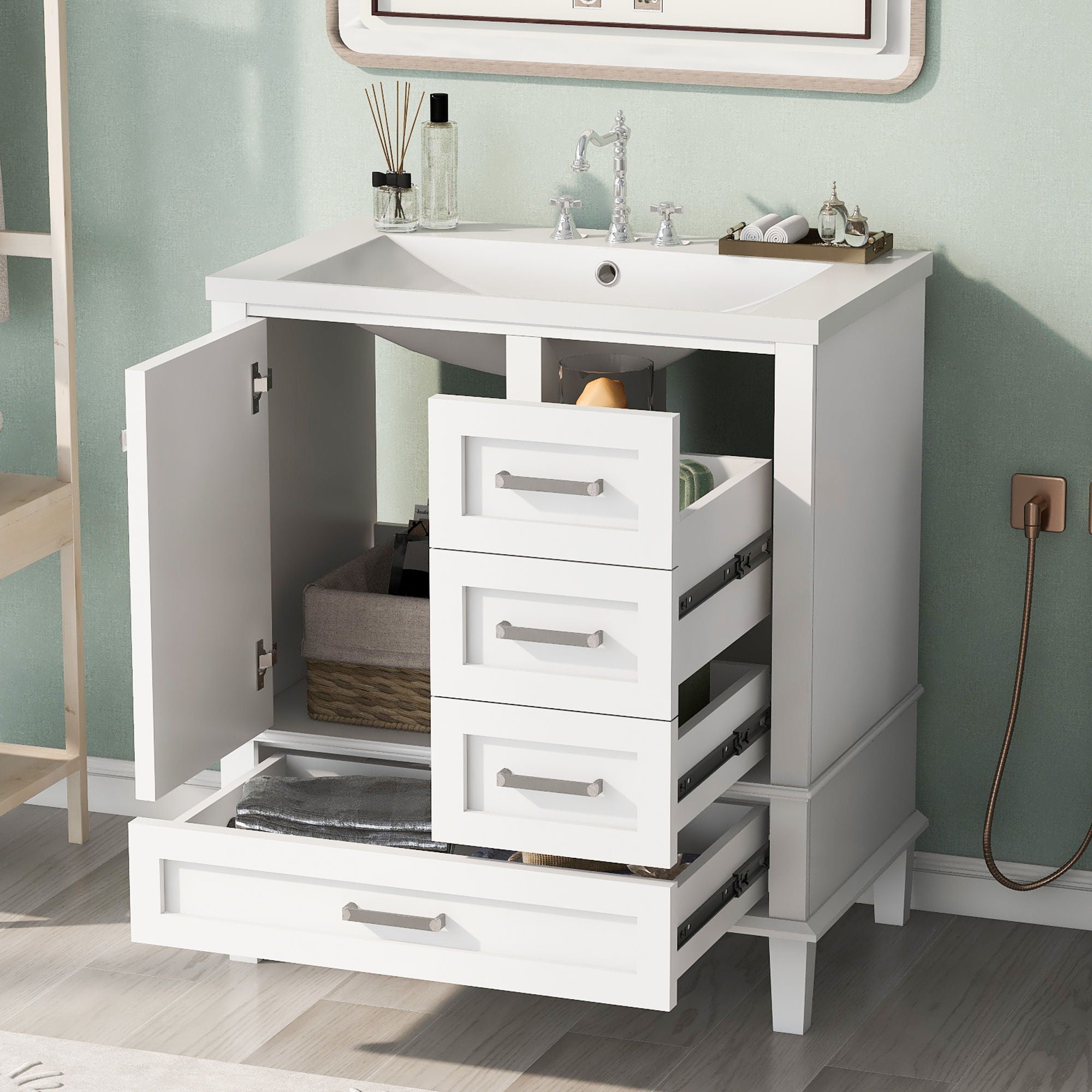 Bathroom Vanity, Modern Bathroom Cabinet With Sink Combo Set, Bathroom Storage Cabinet With A Soft Closing Door And 3 Drawers, Solid Wood Frame, Resin Basin - Best Buy Furniture