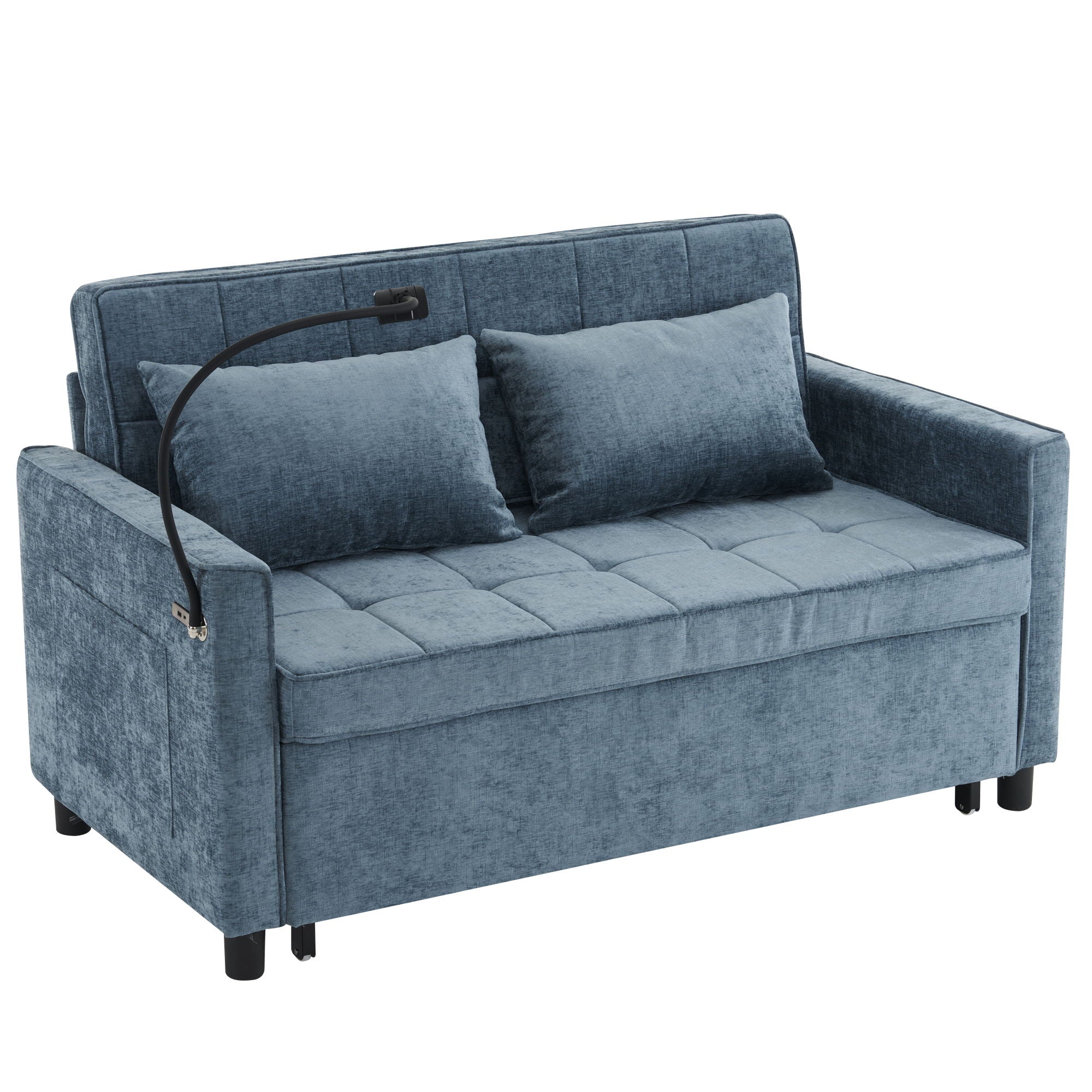 Pull-Out Sleeper Sofa With Reversible Backrest Cushion, Side Pockets, 2 USB Ports And A Phone Holder For Living Room - Best Buy Furniture