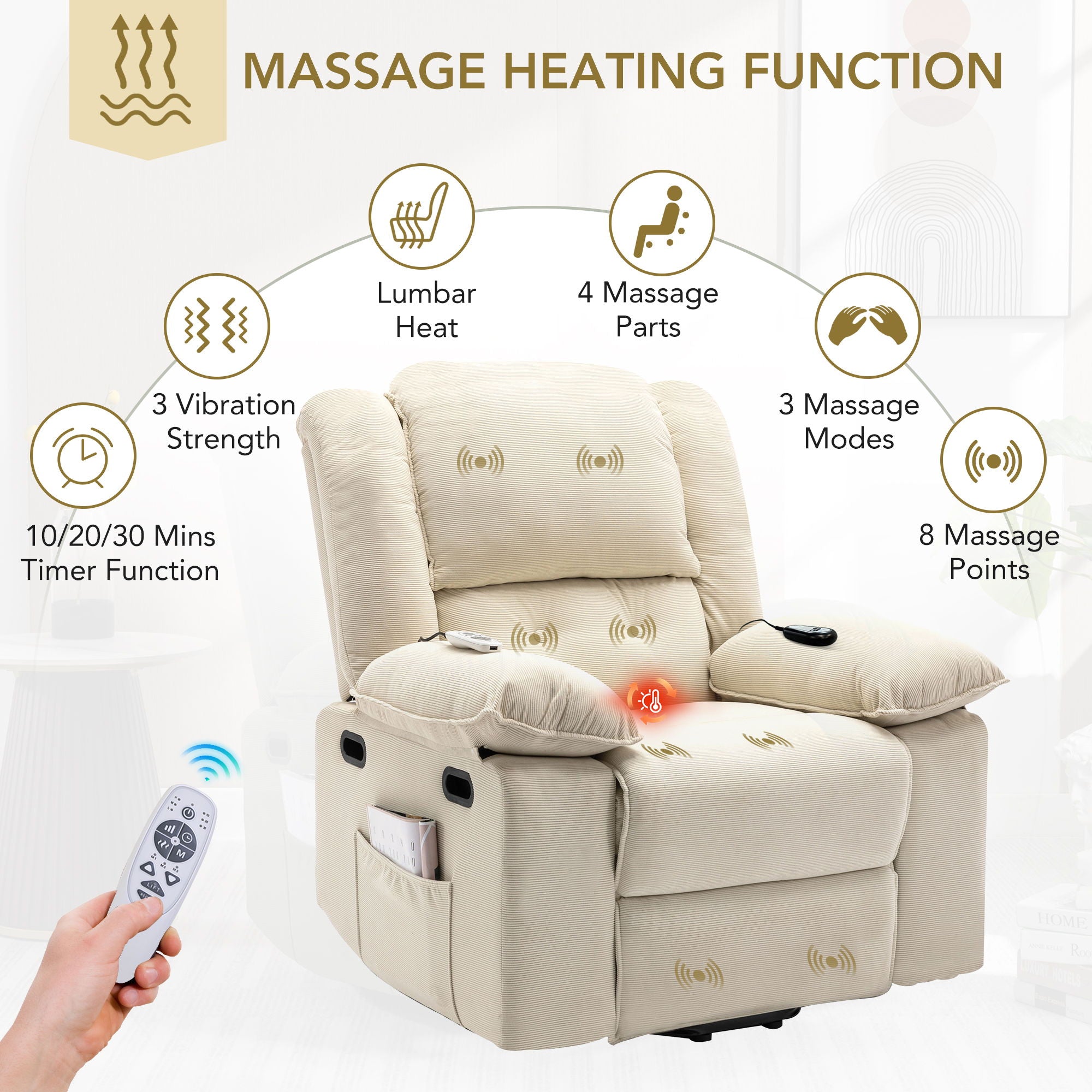 Massage Recliner Power Lift Chair With Adjustable Massage And Heating Function - Best Buy Furniture
