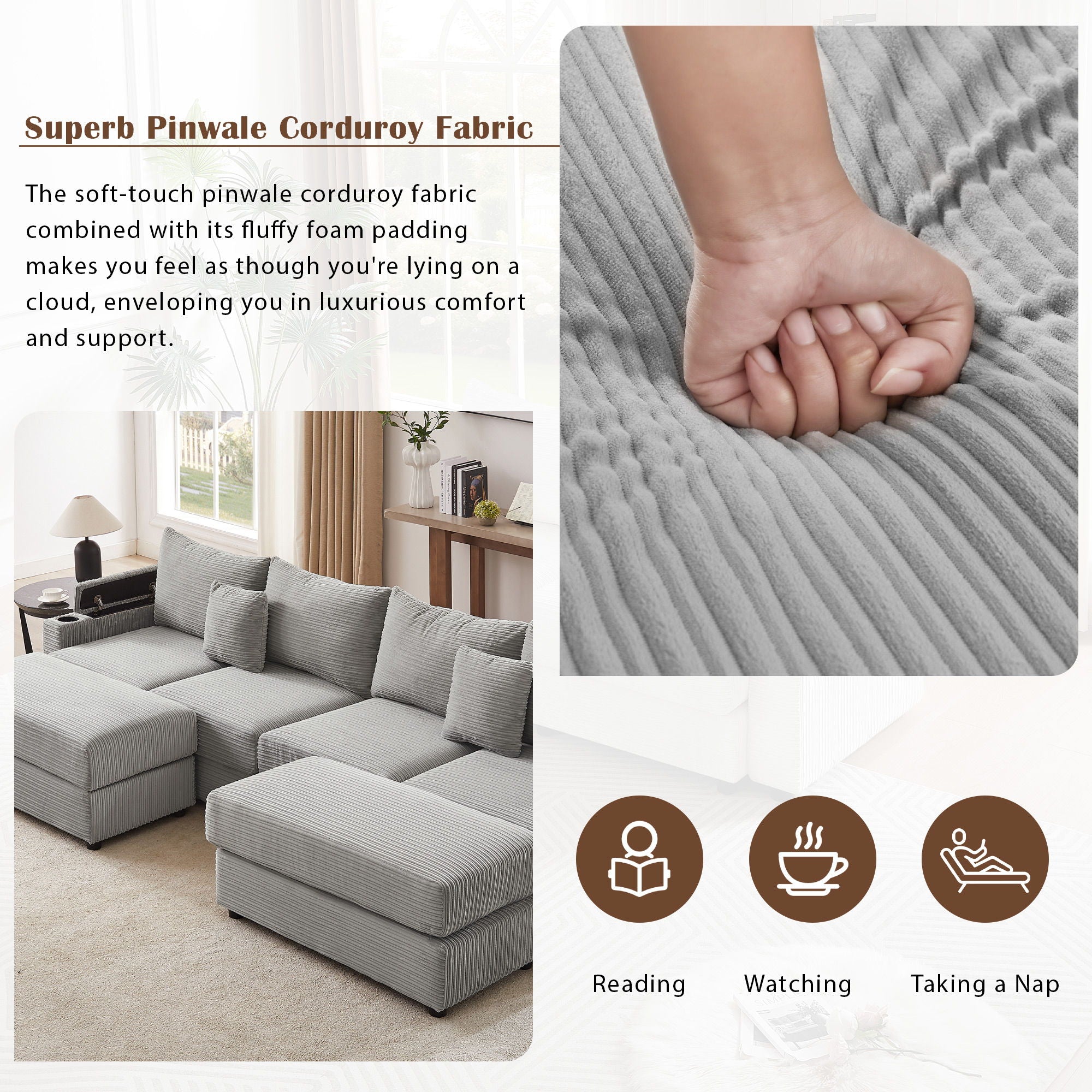 Modern Style Loveseat Sofa Sectional Sofa Couch With Storage Space, A Movable Ottoman, Two USB Ports, Two Cup Holders, A Phone Holder For Living Room - Best Buy Furniture