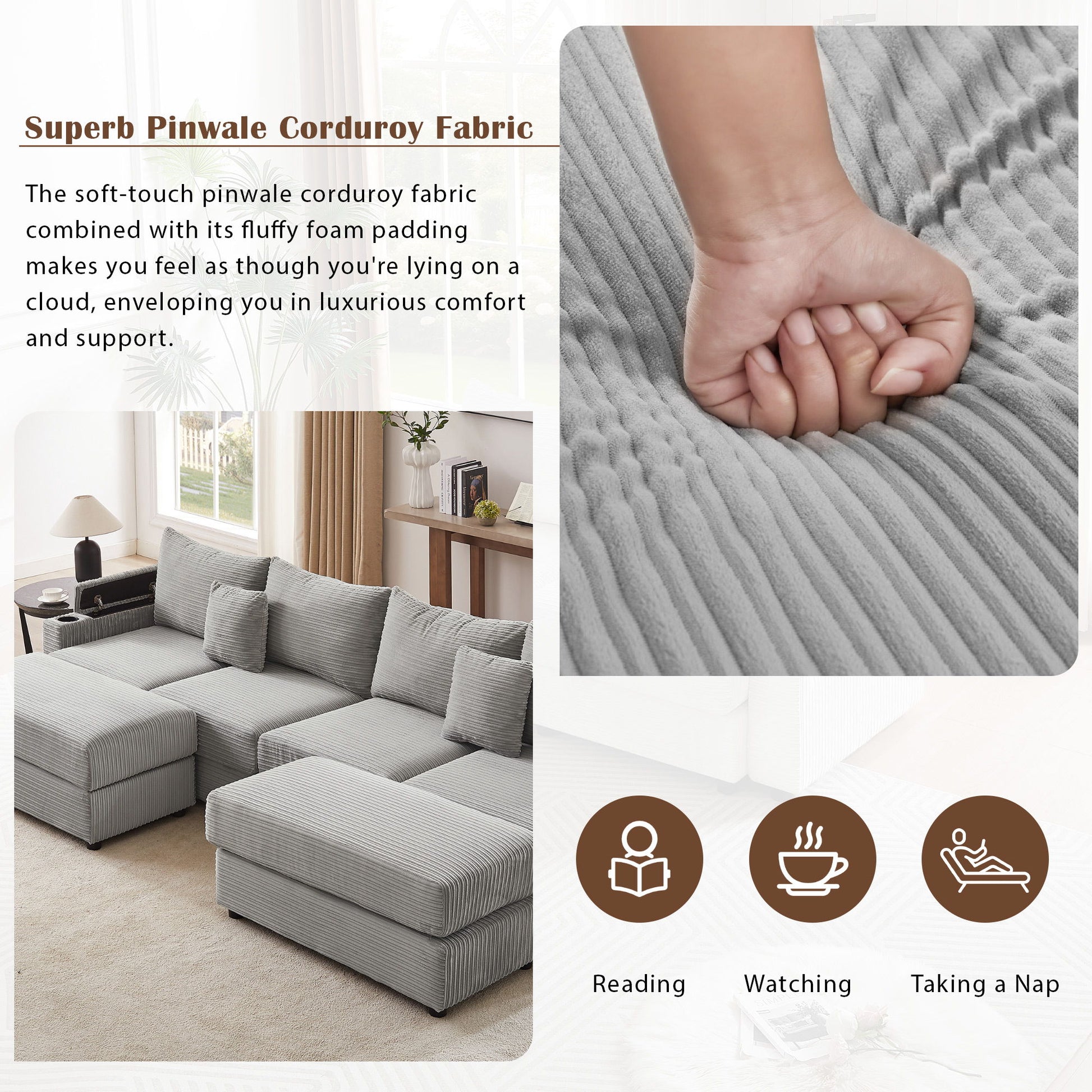 Modern Style Loveseat Sofa Sectional Sofa Couch With Storage Space, A Movable Ottoman, Two USB Ports, Two Cup Holders, A Phone Holder For Living Room - Best Buy Furniture